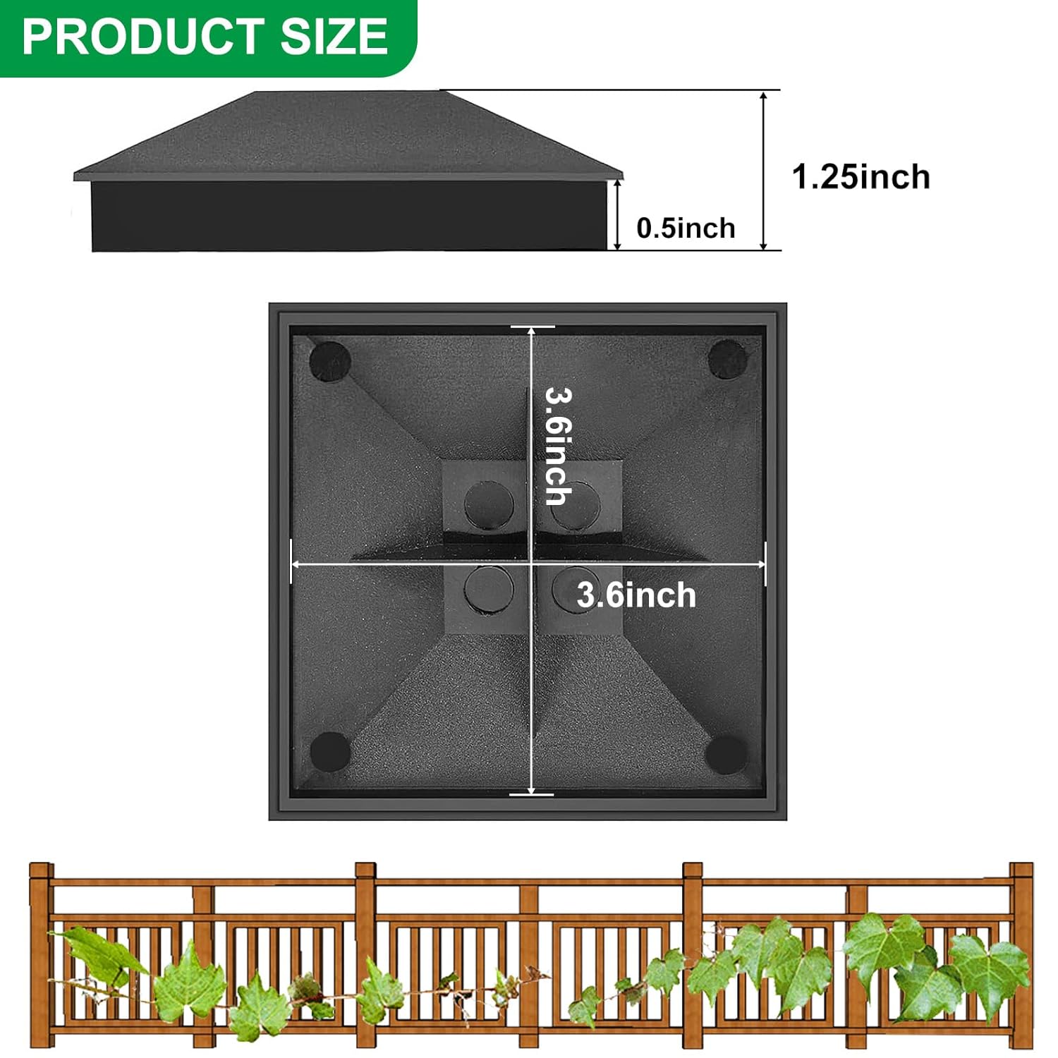 4x4 (3.5inx3.5in) Fence Post Caps, Deck Post Plastic Caps with Screws, Keep Post from Cracking and Rotting, for Outdoor Cover, Fence Wood Post, Decking, Corridors, Waterproof (6 Pack)