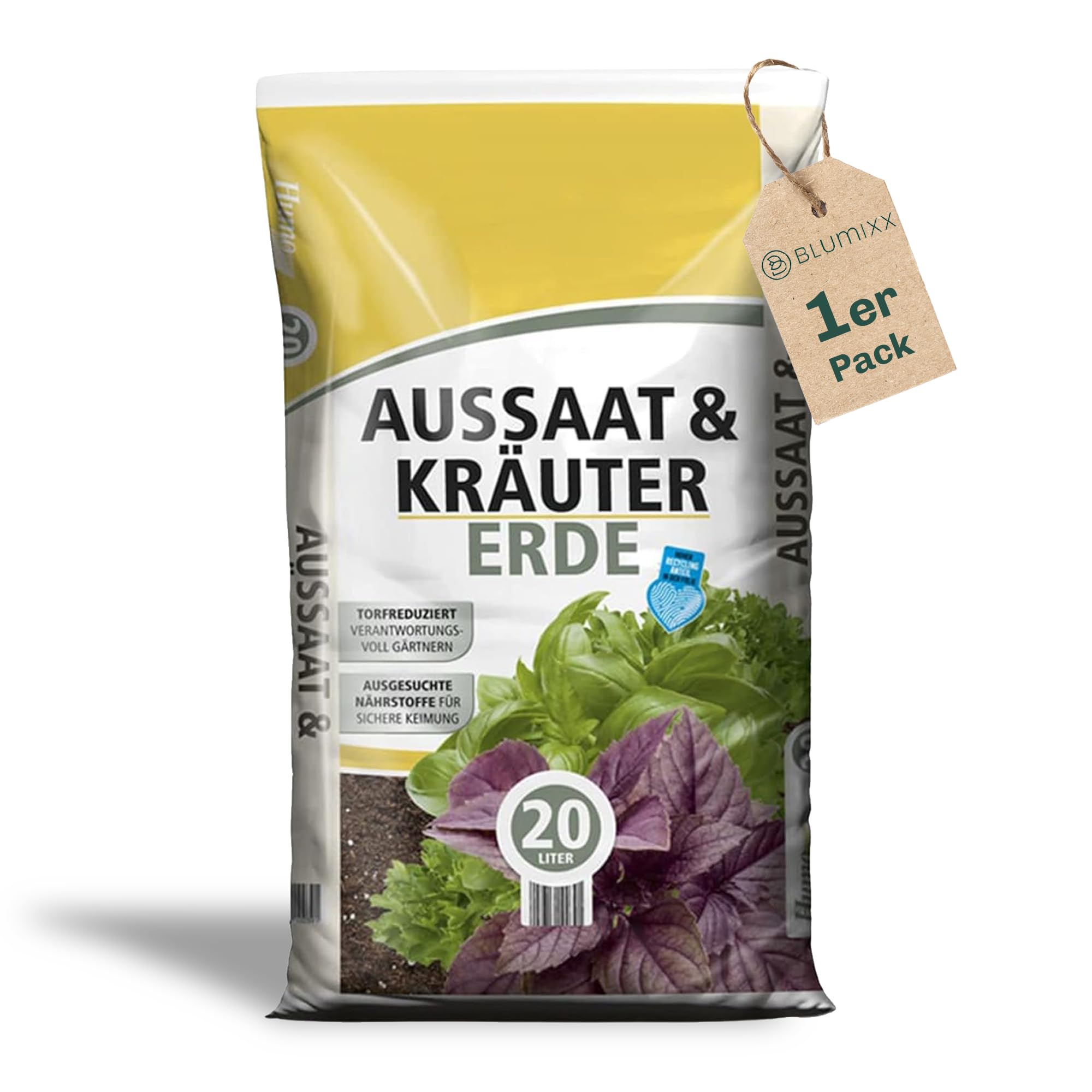 Anzuchterde torfreduziert 20 Liter - Aussaaterde für Samen - optimale Versorgung durch perfekte Zusammensetzung - Kräutererde Blumenerde Pflanzerde für Blumen und Kräuter