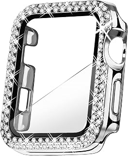 Secbolt 38mm Bling Case With Built In Screen Protector For Women Compatible With Apple Watch(Silver)- All Around Protective Case for iWatch Series 3/2/1