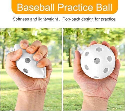 Vista 15 de Coopay Paquete de 12/50/100 pelotas de práctica de béisbol, bolas de entrenamiento de plástico, bolas de sóftbol huecas ligeras con una bolsa