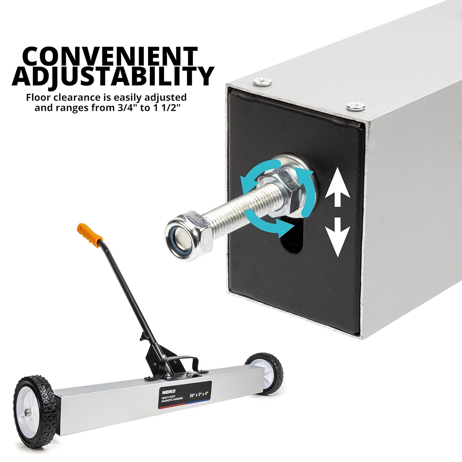 NEIKO 53418A 36-Inch Magnetic Pickup Sweeper with Wheels, Adjustable Handle, and Floor Magnet, Heavy-Duty Magnet to Pick Up Nails, 30-Pound Capacity : Industrial & Scientific