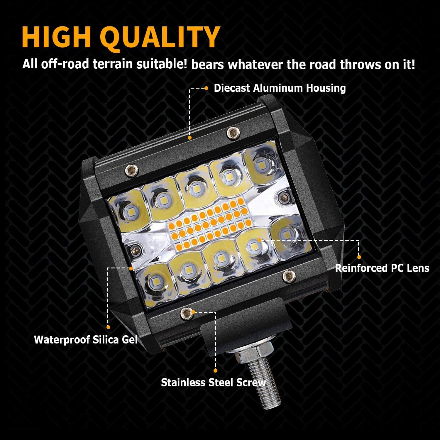 LED Pods Lights,Turbo SII 4 Inch 60W Amber White 6 Modes Spot Flood Combo Strobe Led Work Lights Off Road Driving Fog Lights for Trucks ATV UTV Jeep Boats,4 Pack