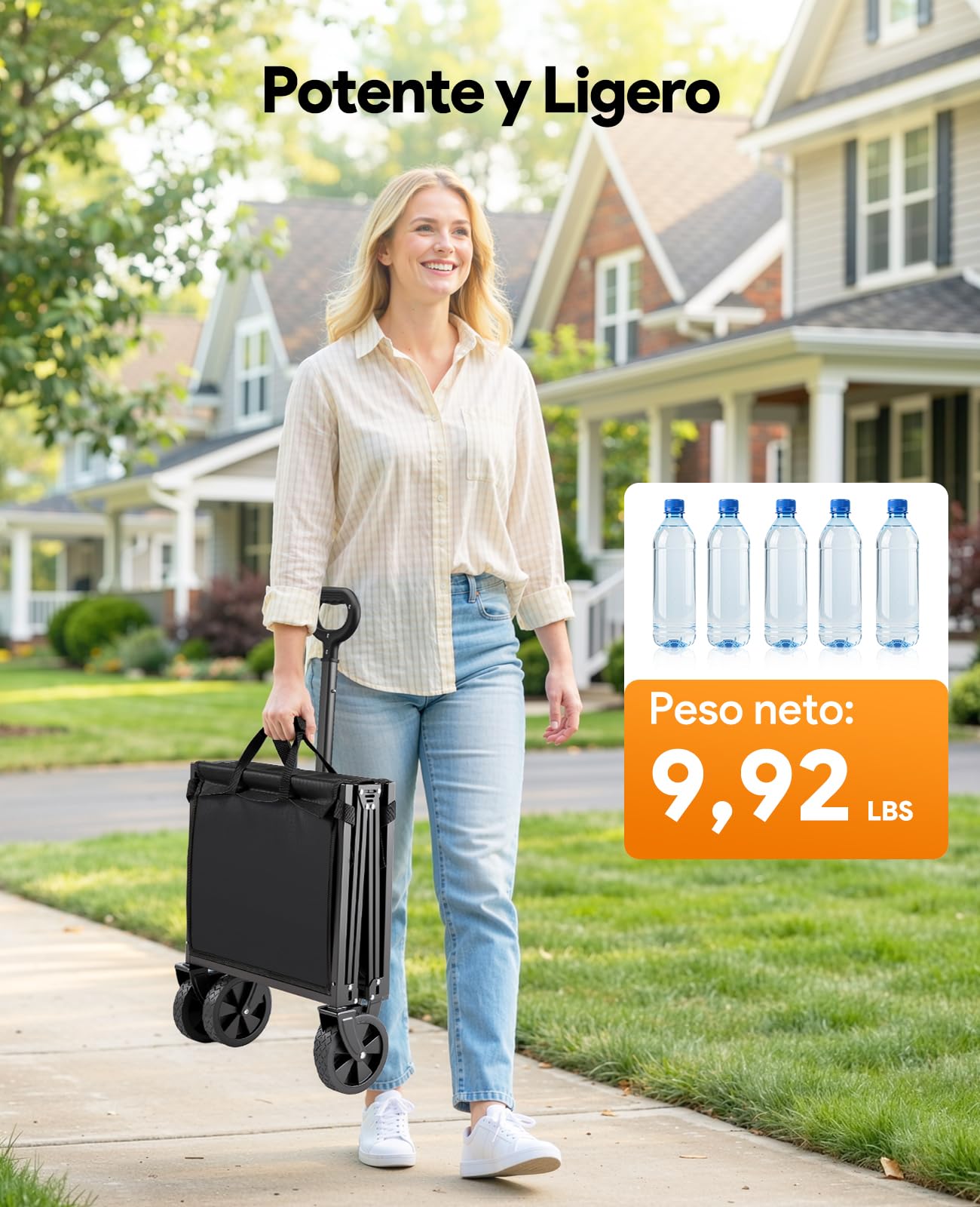 Carro Plegable, Carrito Plegable con Ruedas, Gran Capacidad de 150KG para Camping, Compras, Jardín, Deportes, Cochecito de Transporte Utilitario Portátil, Negro Claro