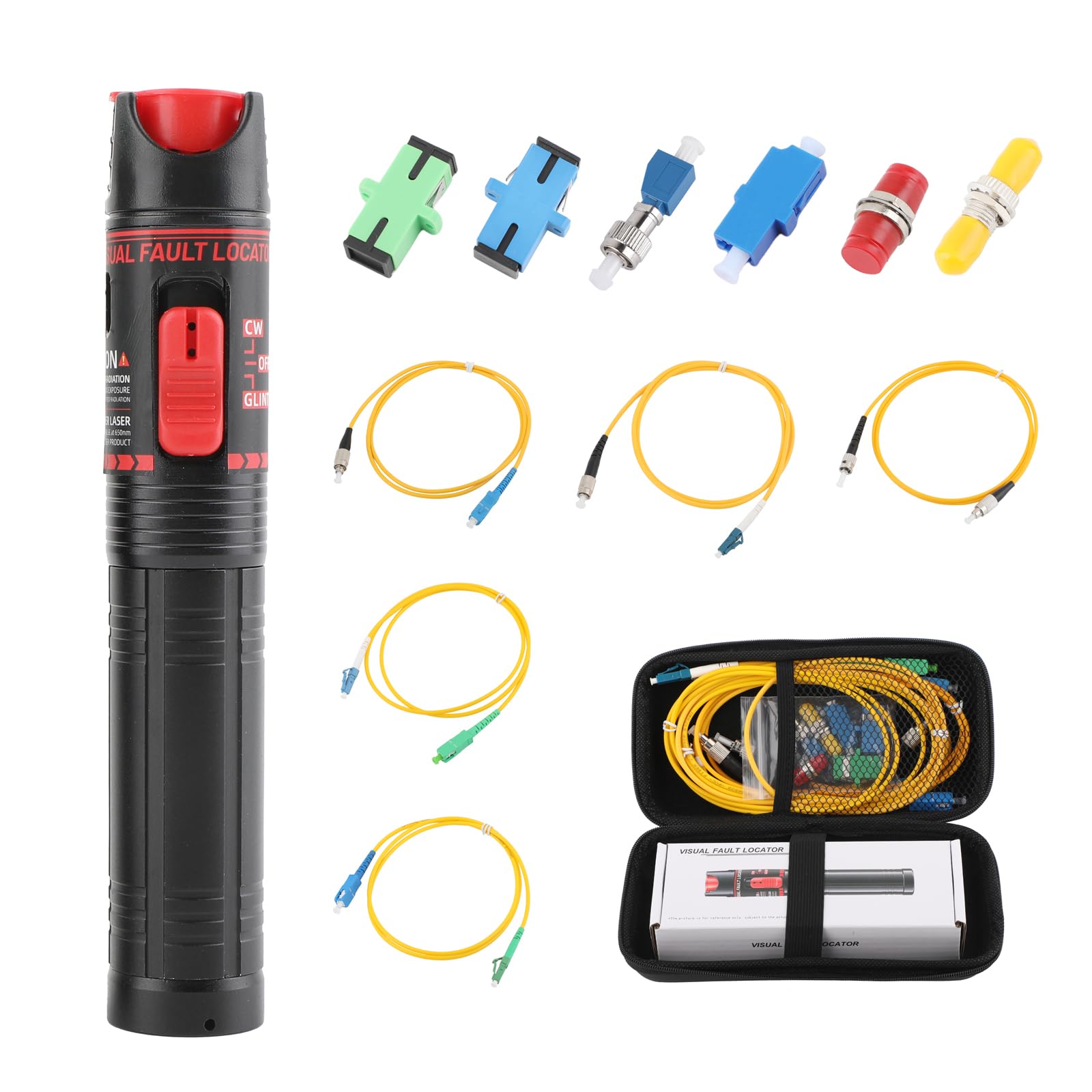 Glasfaser Tester 15MW 15KM Visual Fault Locator mit FC-Stecker auf LC-Buchse Glasfaser Tester Adapter,LWL Kupplung und 5x SC/APC ST/UPC FC SC LC Glasfaserkabel