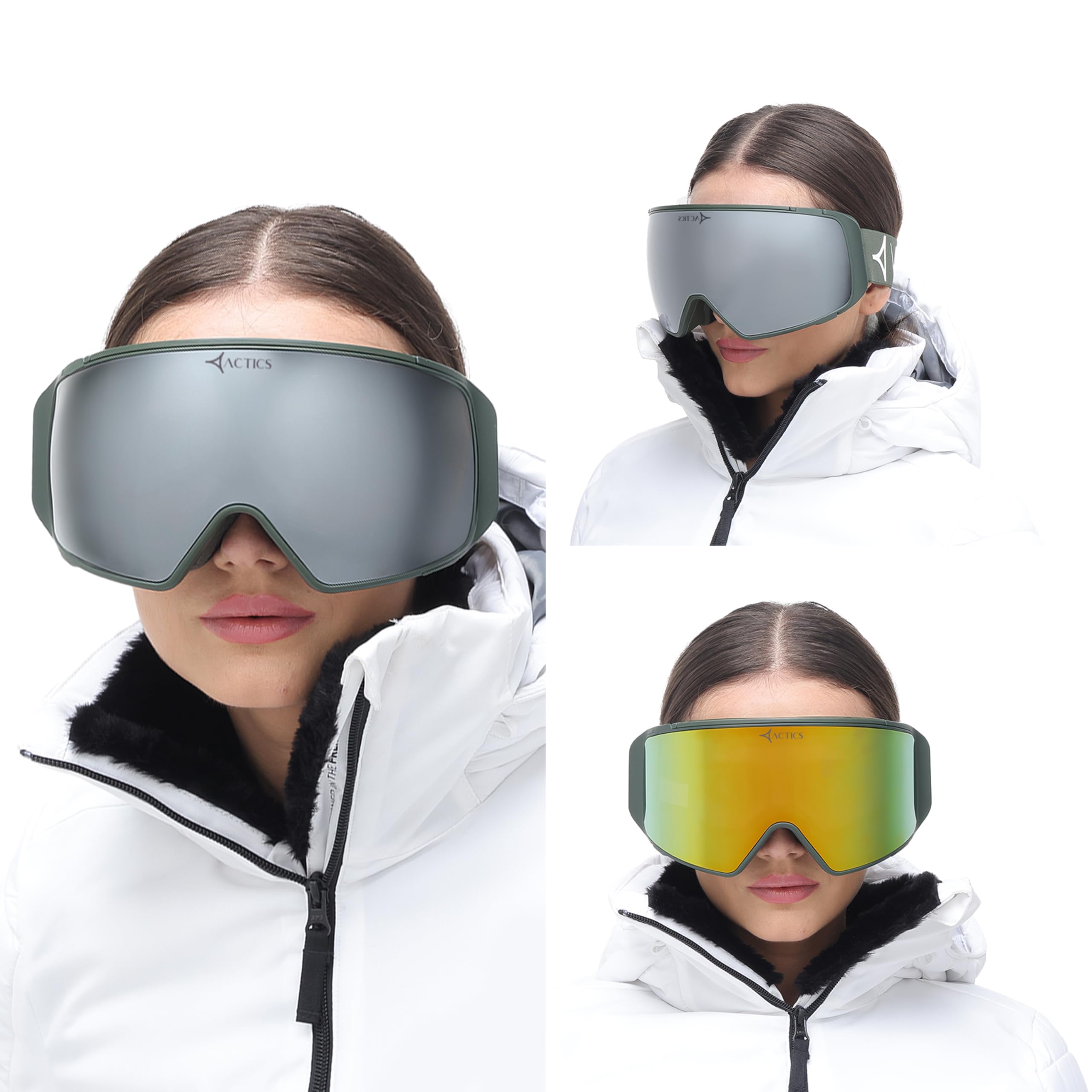Eagle 3 - Maschera da sci Pro-Level, con potente lente magnetica intercambiabile, protezione UV400, protezione UV400, per uomini e donne, colore: verde militare