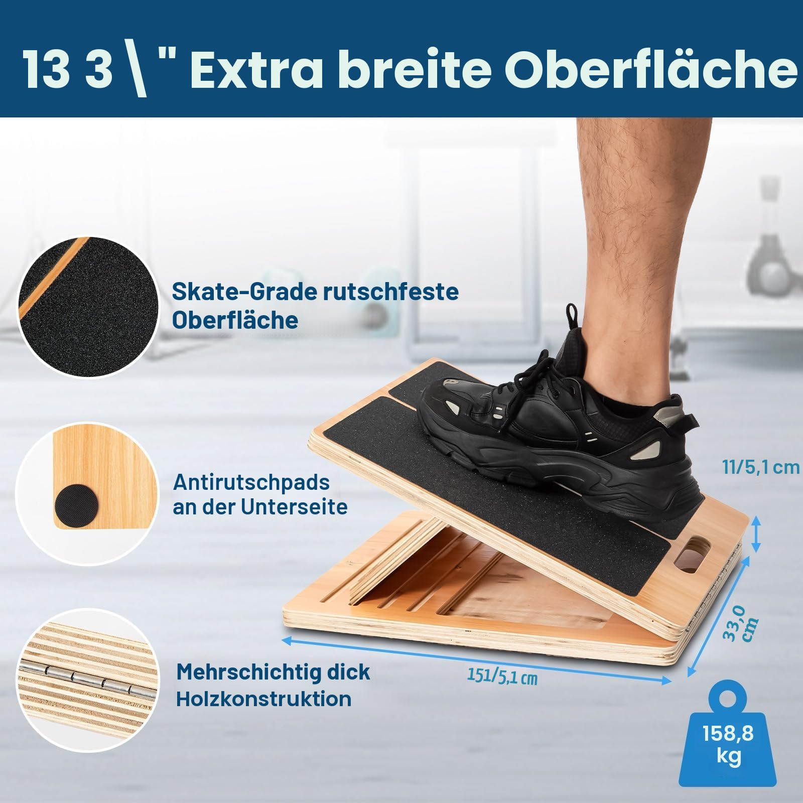 Tragbares Schrägbrett aus Holz von StrongTek für Dehnung und Rehabilitation – 5 Winkel einstellbar, rutschfest, 158 kg Tragkraft, langlebig, ideal für Übungen, Therapie und Flexibilitätstraining