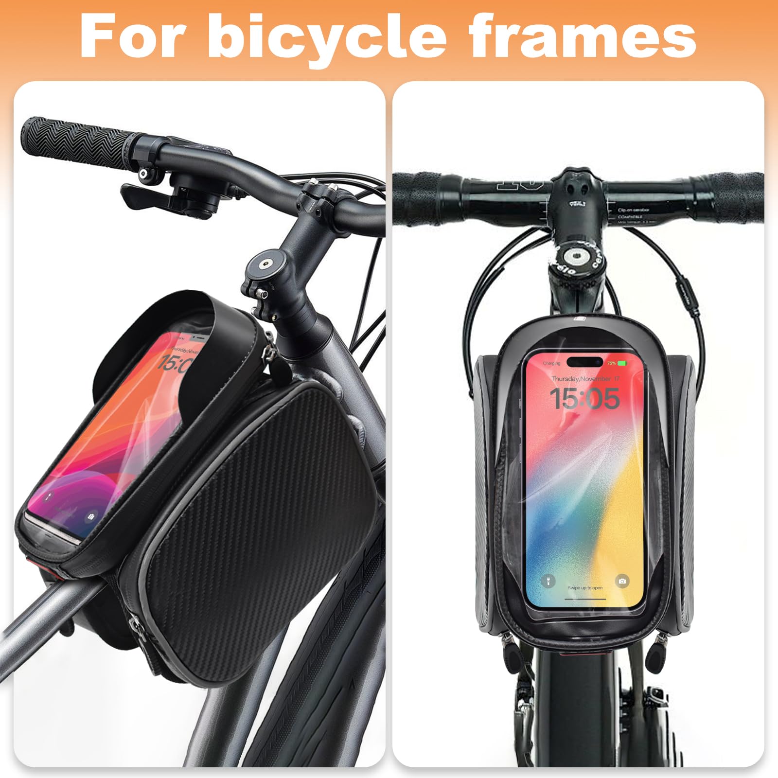 Borsa da Manubrio, Impermeabile Borsa Telaio Bici con Touchscreen TPU Bici Telaio per Smartphone Fino 6,8'' Borsa Tubo Anteriore per MTB, Bici Gravel, Bici Strada, Bici Elettrica