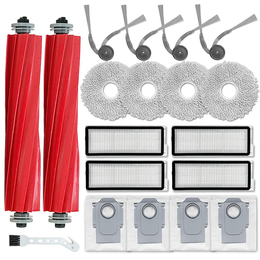 Ytaland Ersatzteile Zubehör für Roborock QV 35A / QV 35S / QR 798 / QR 598 Roboterstaubsauger (2 Hauptbürste, 4 Seitenbürsten, 4 Hepa-Filter, 4 Staubbeutel, 4 Wischpads)
