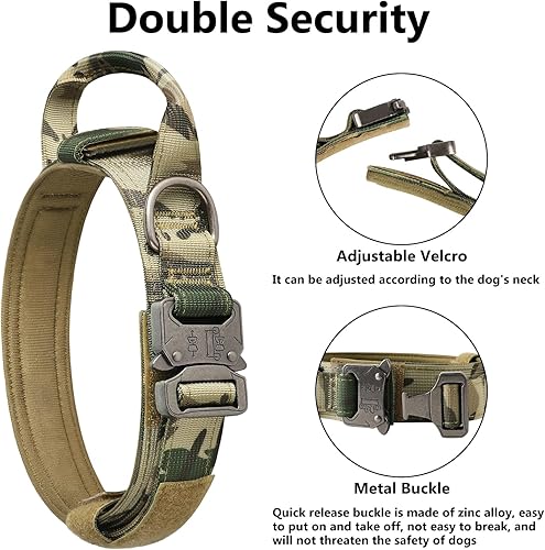 Miniatura 5 de Juego de collar y correa táctica para perro, collar ajustable de nailon para perro con asa y hebilla de metal resistente para perros medianos y
