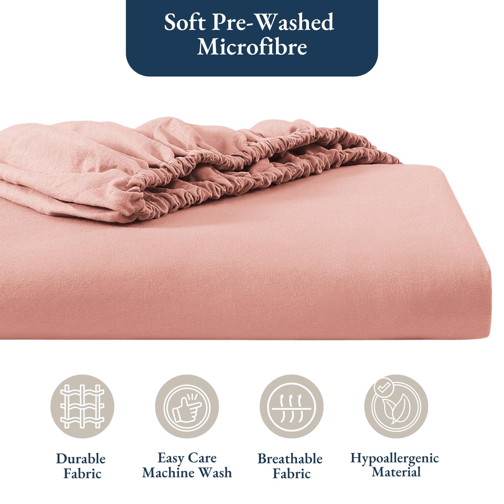 Fitted Sheet Double, Rose Dawn, Pre-Washed, Deep Pocket 14 inch (35 cm), Easy Care, Soft Brushed Microfibre Fabric - Image 3