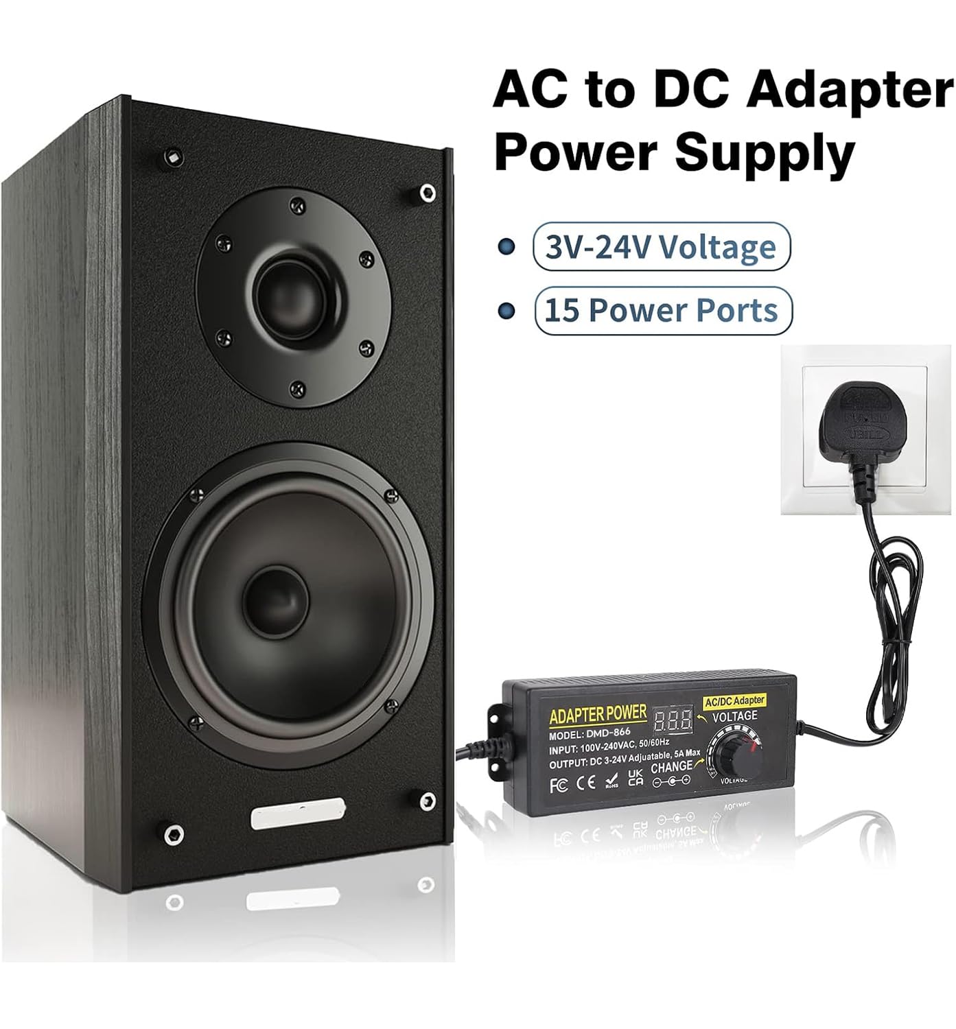 Universal Netzteil 3V-24V 5A 120W Einstellbares Netzteil AC/DC Netzteiladapter 100V-240V AC zu DC mit 14 pcs Adapter Stecker für Haushaltsgeräte LED Beleuchtung, DVD, TFT Monitor, Lautsprecher