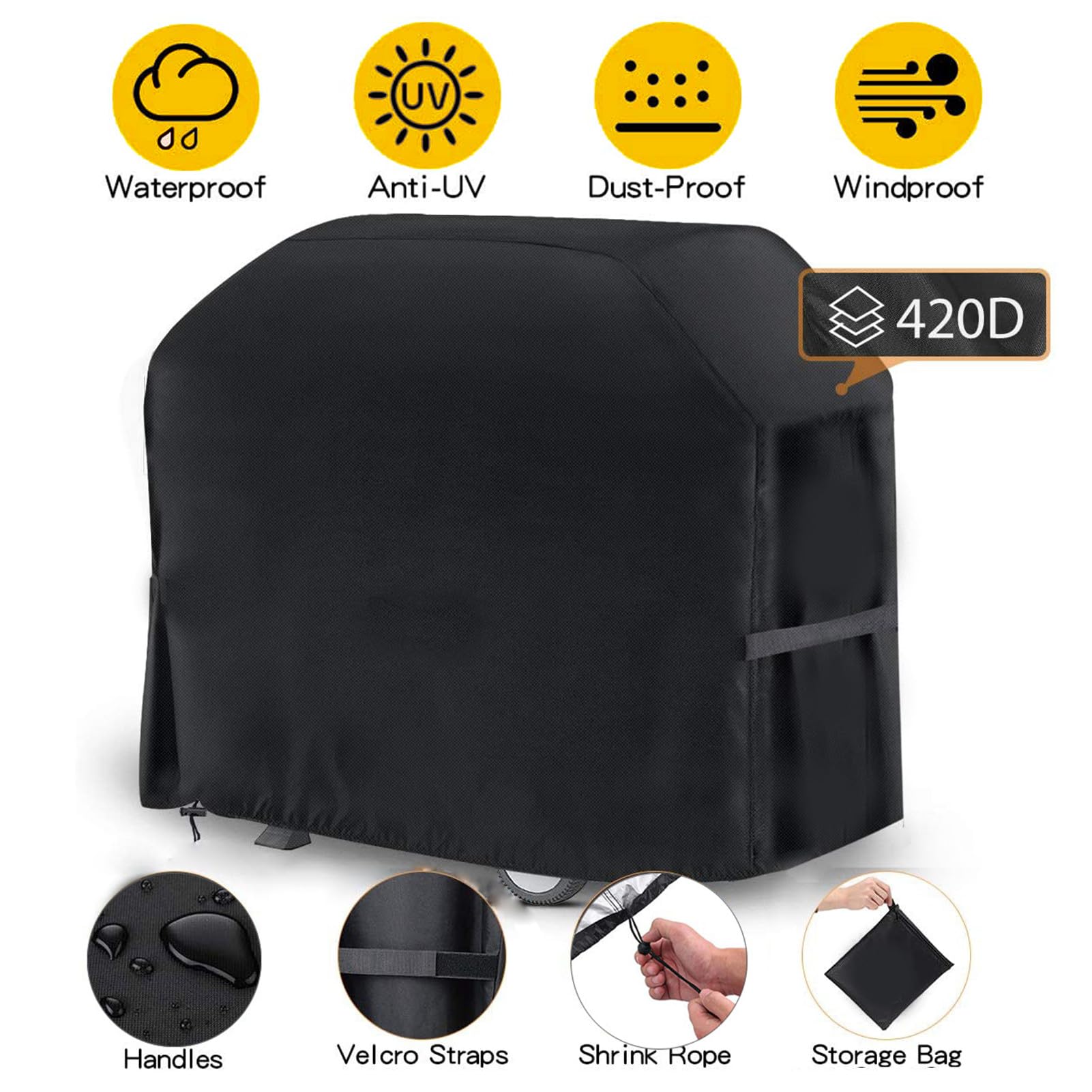 Funda para Barbacoa, Funda para Barbacoa Impermeable, Cubierta BBQ De Parrilla 420D Oxford Protector, Cubierta De Barbacoa Exterior Anti UV (183x66x129cm,Negro)