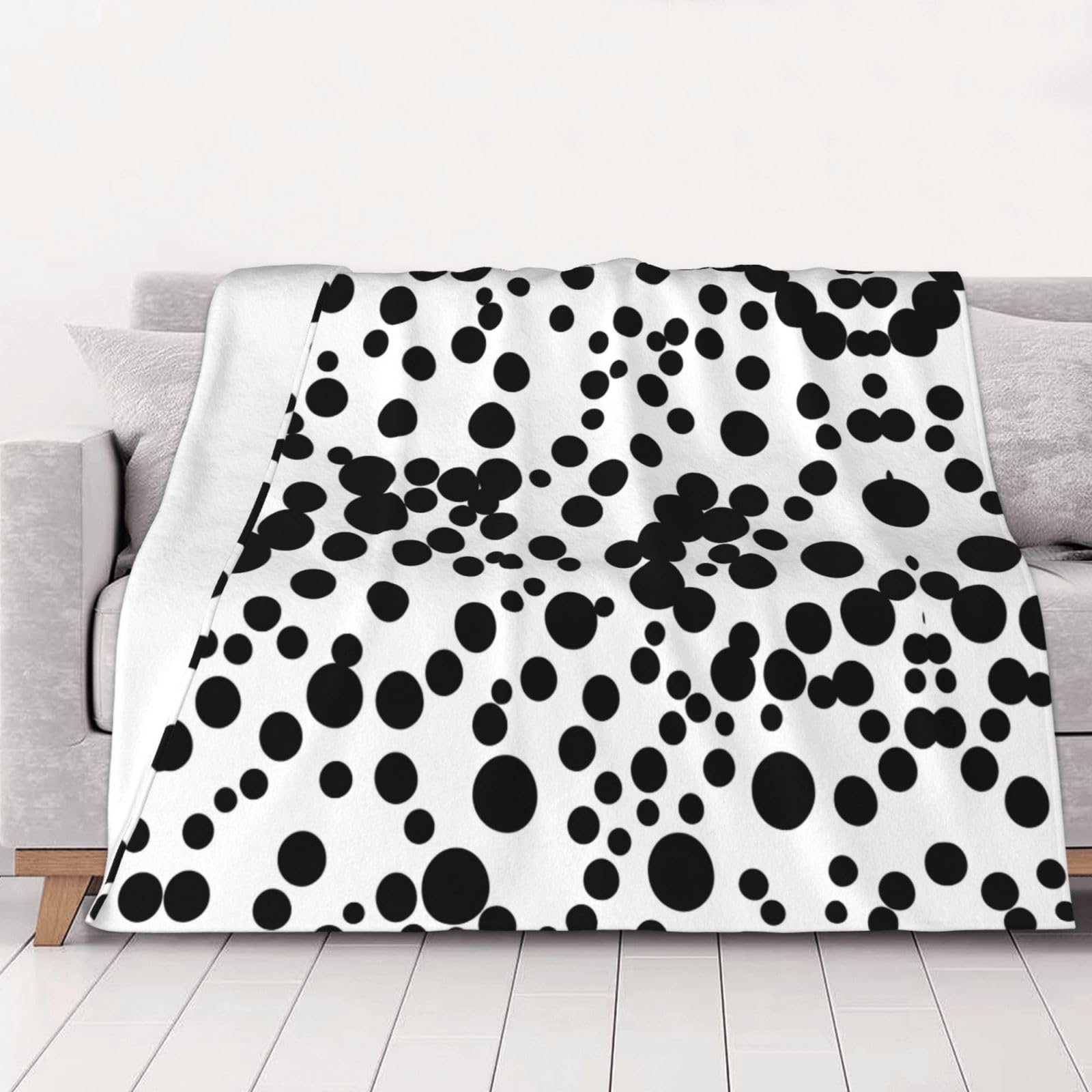 Couverture de lit noire et blanche plaid flanelle douce microfibre chaude à pois