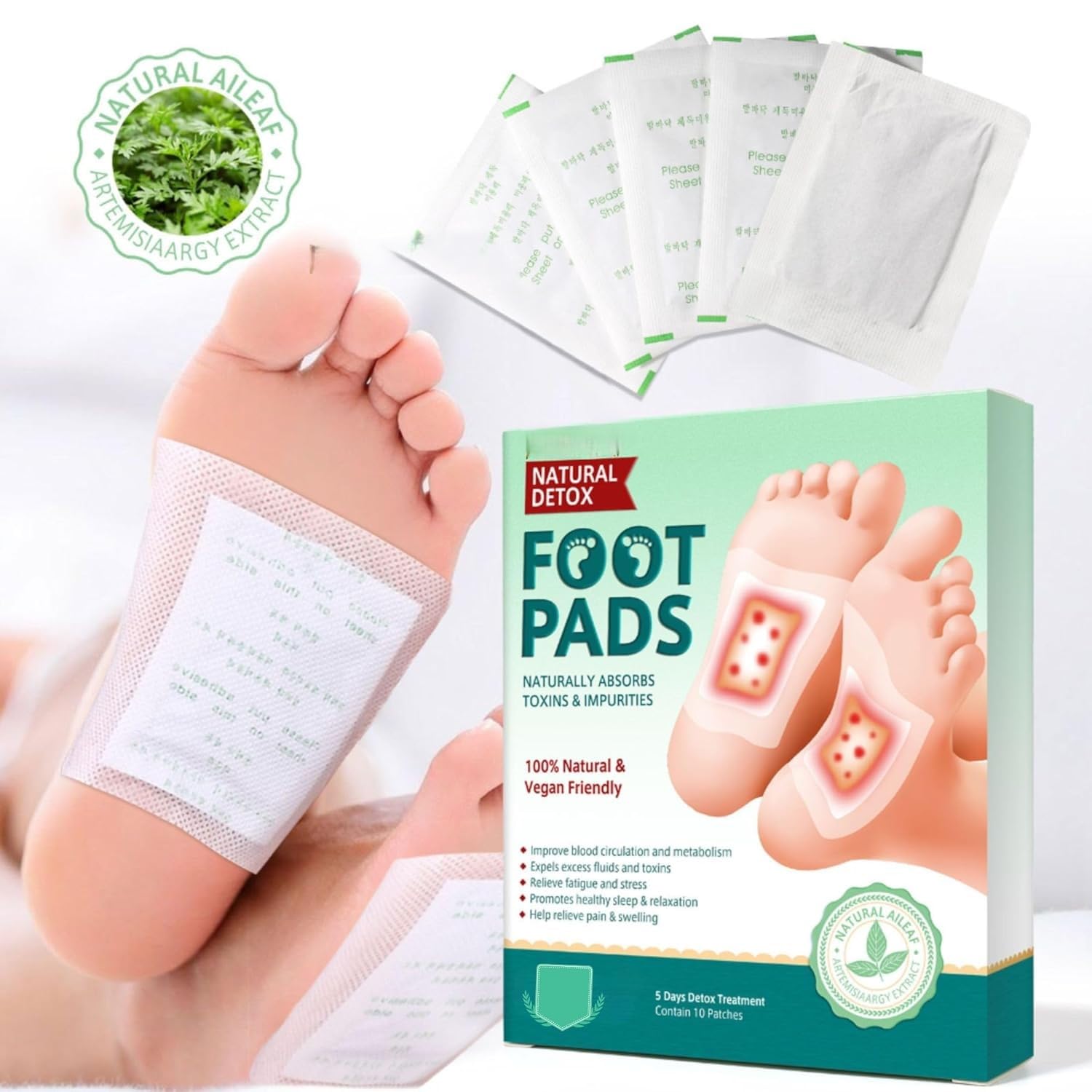 REDITEX Foot patch Herbal And Gentle Ingredient (10 Pieces) Detox Foot Pads Natural Ingredients for Sleep Aid Pain Relief Toxin Removal with Bamboo Vinegar and Acupoint Micro-Massage Technology 4