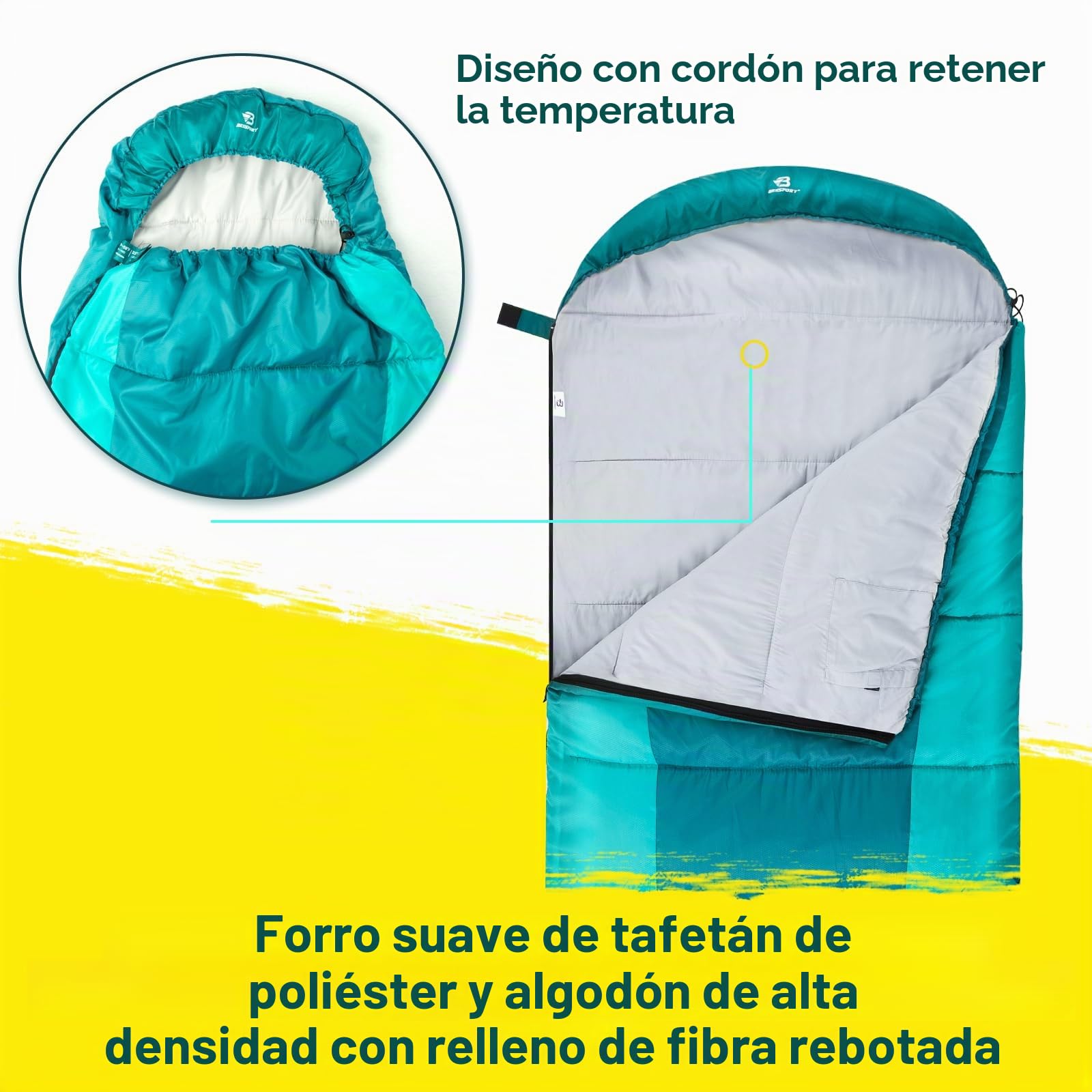 Bessport Saco de Dormir para Camping 3-4 Estaciones -8 °C – 20 °C | Saco de Dormir de Invierno Ligero, Impermeable y cálido para Adultos, mochilero, Camping, Senderismo y Viajes