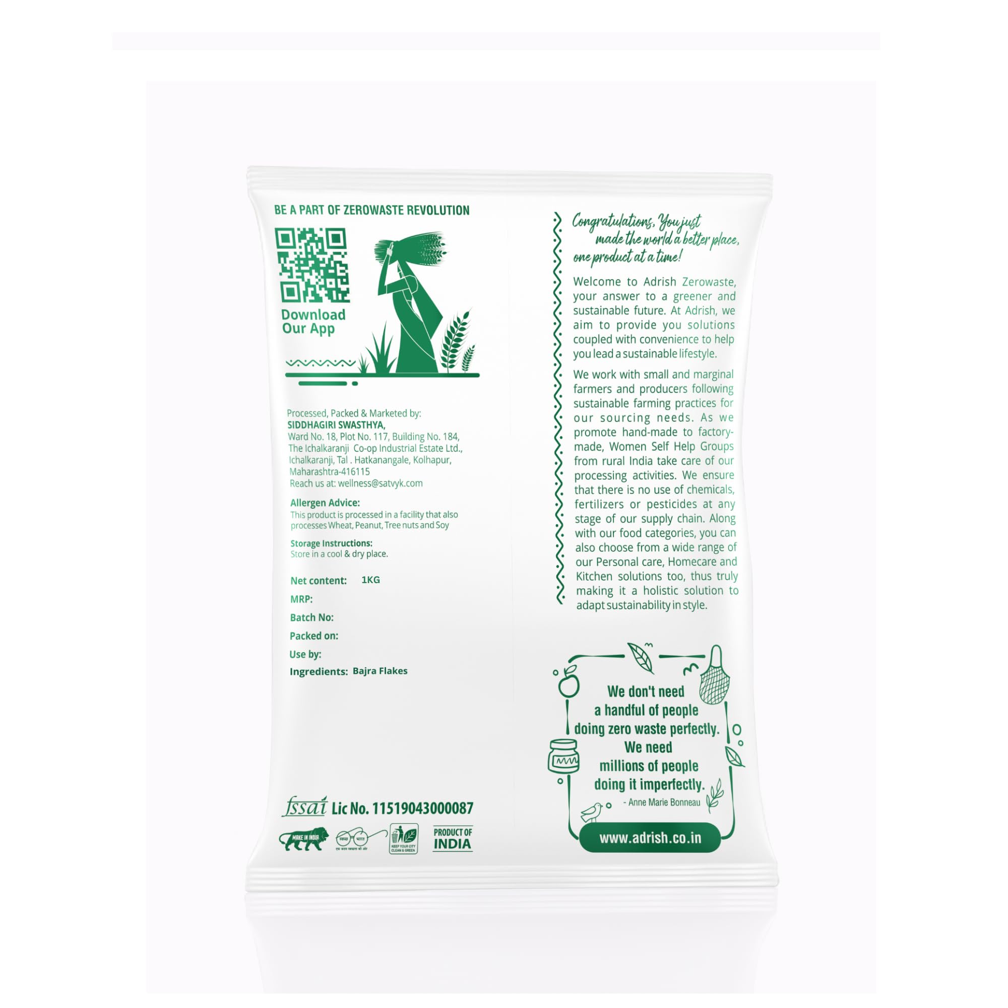 Adrish Zerowaste Organic Bajra Flakes (1kg) - Pearl Millet Flakes | Bajra Flakes Poha | Gluten Free | Unpolished Millet Flakes | Sugar Free | Millet Flakes for Breakfast | High Plant Protein |Low GI Millet Grain | Rich In Protein & Fiber - Image 3 thumbnail