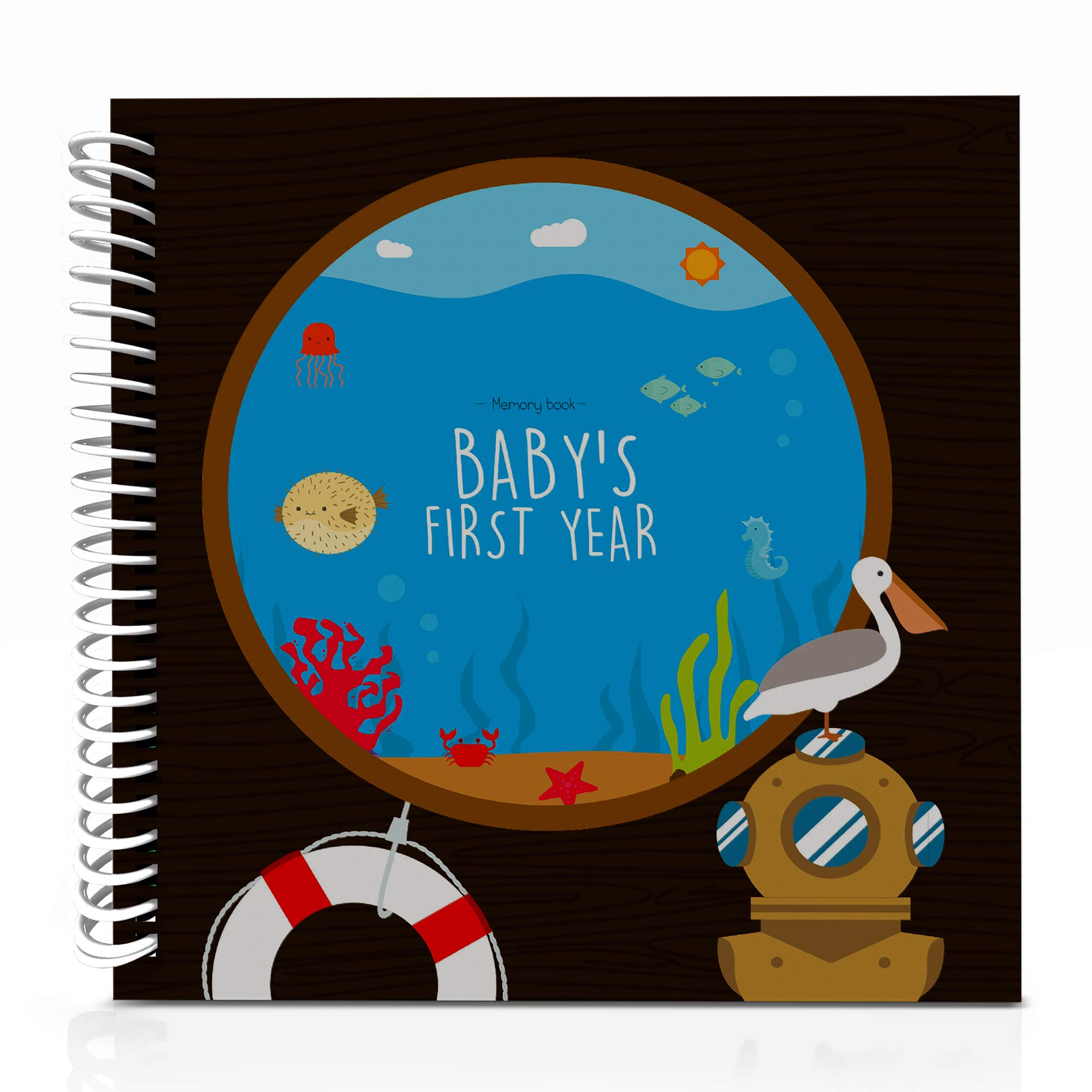 Baby's First Year Hardcover Memory Book Under The Sea Edition - Newborn Babies 1st Year Journal And Milestones Photo Album - Perfect and Unique Gift Idea for Baby Showers and Birthday Presents