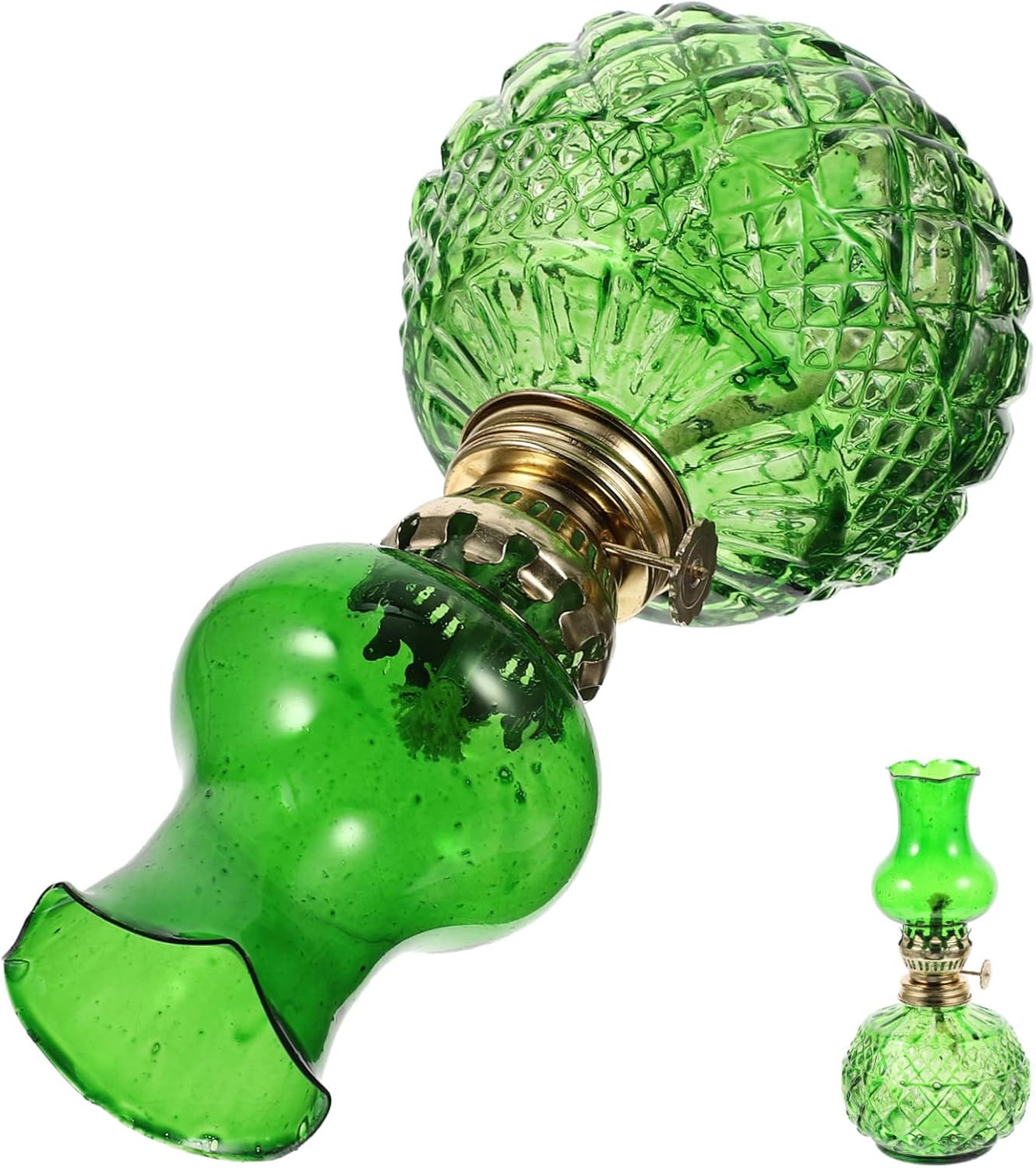 Hemobllo Vintage Glass Kerosene Oil Lamp with Wick and Windproof Shade Retro Decorative Table Lantern for Indoor Use and Unique Home Centerpiece for Antique Lamp Enthusiasts