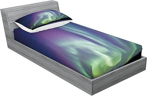 Miniatura 147 de Ambesonne Juego de sábanas bajeras y fundas de almohada occidentales, sombrero de vaquero con temática del salvaje oeste y cuerda de ganadería vieja