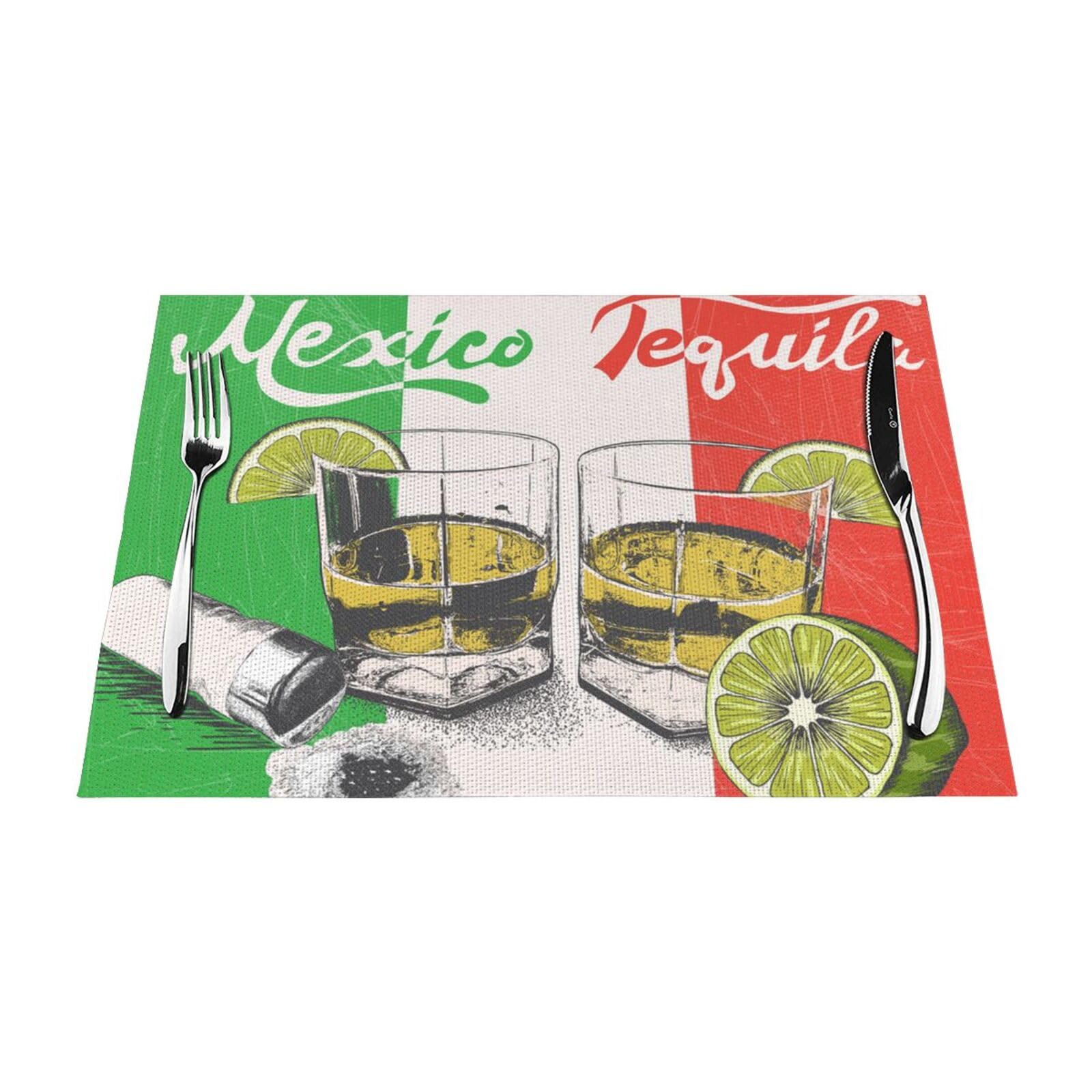 PVC Placemat Set of 1 PCS, 45x30 CM, mexico flag and tequila Printed Non-Slip Heat Resistant Place Mats for Kitchen Dining Table Indoor Outdoor