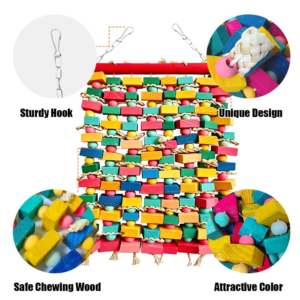 Giocattoli per uccelli extra large per ara, blocchi di legno multicolore giocattolo da masticare per pappagalli gabbia giocattolo morso per ara, cokatoos africano grigio e pappagallo