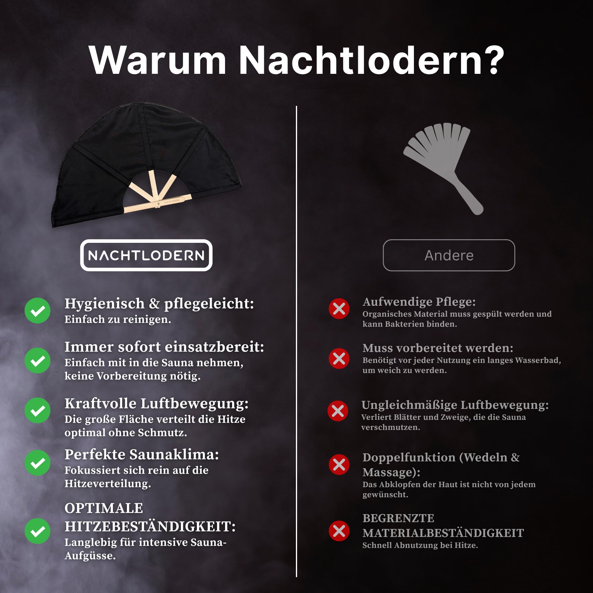 Sauna Fächer aus Naturholz & Baumwolle | Edler Saunawedel für Aufguss & optimale Hitzeverteilung | Handfächer für Wellness & Spa | Hochwertiges Sauna Zubehör