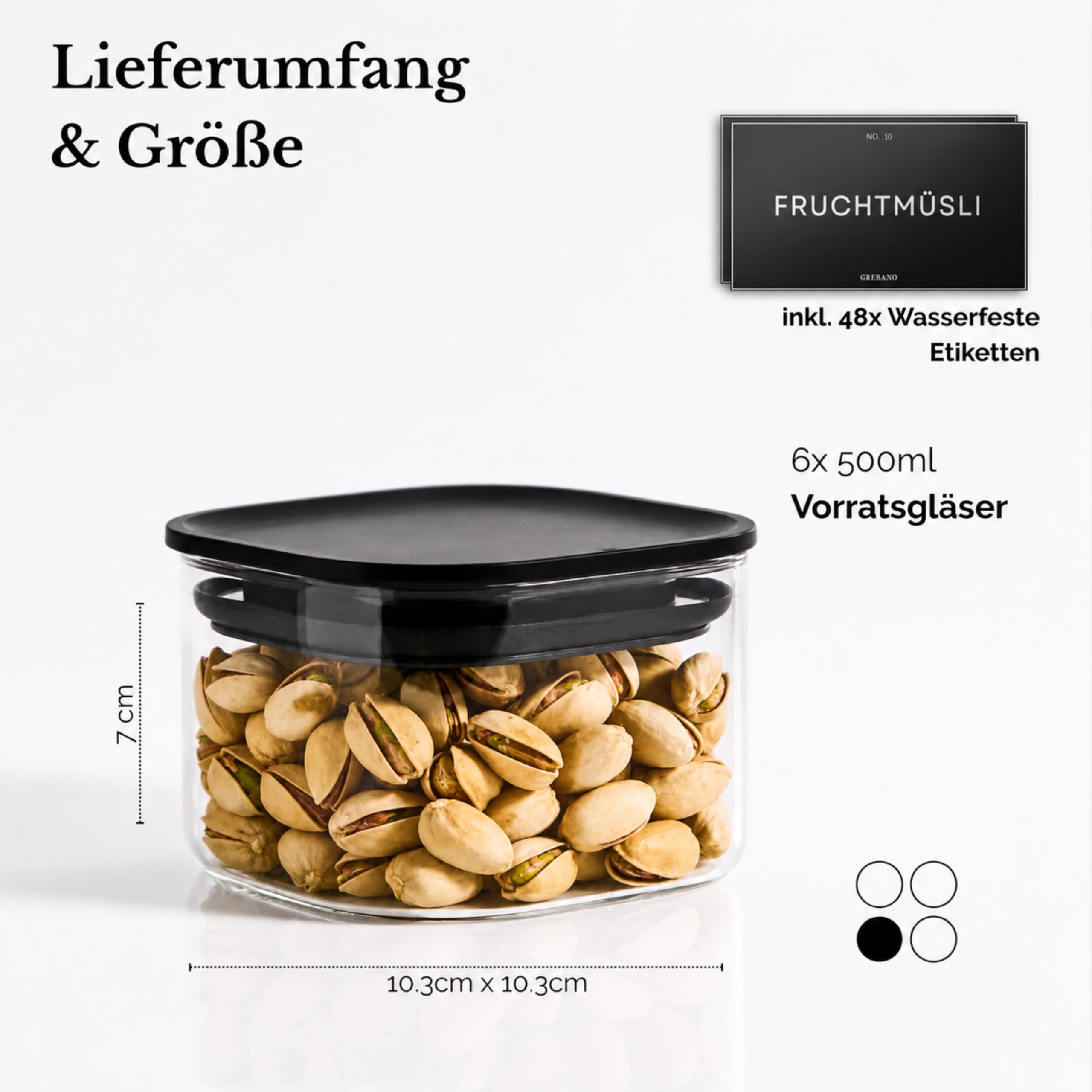 Vorratsgläser eckig mit Deckel 500ml [6er Set]