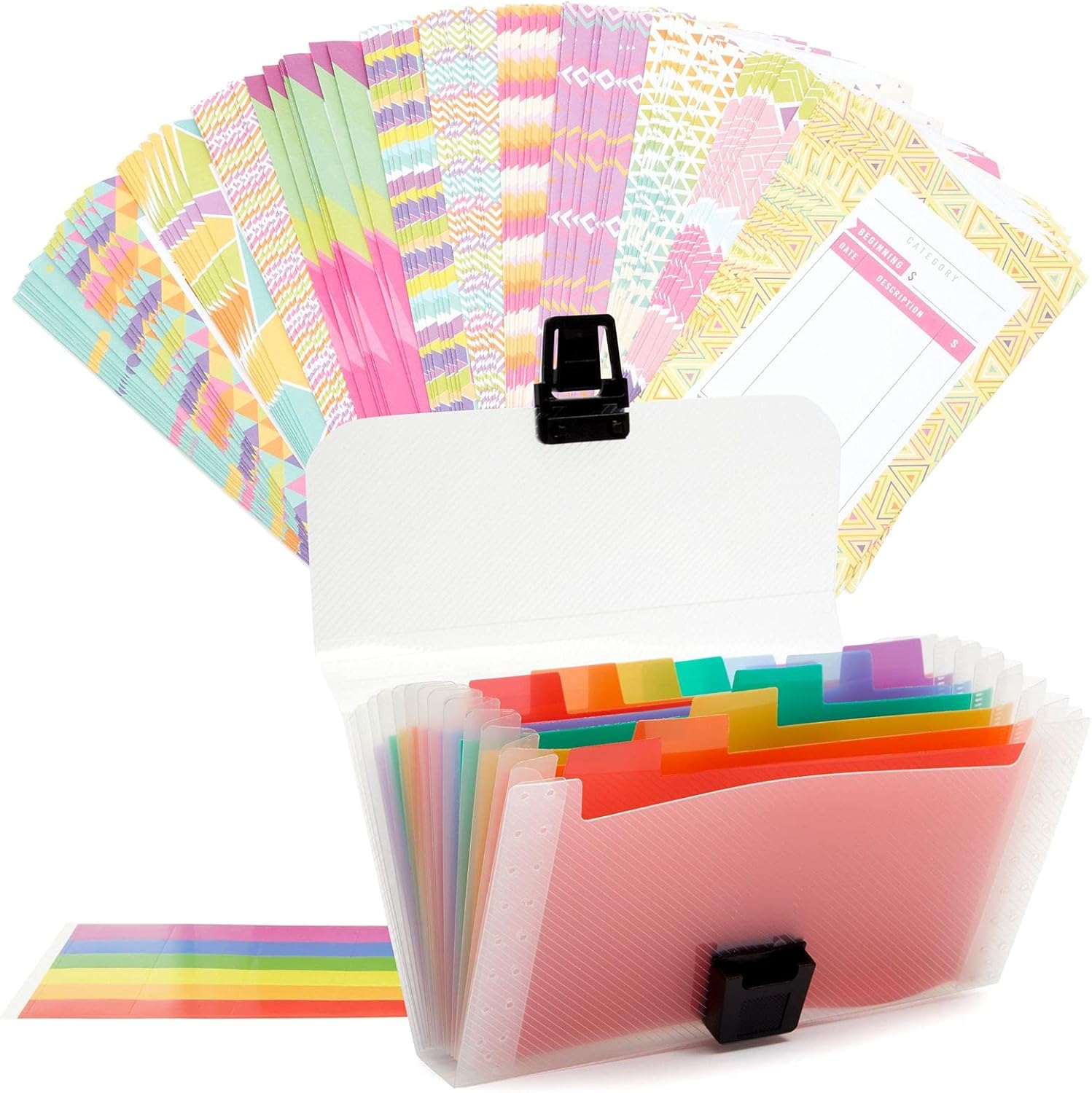 Cash Envelopes Budget Organizer System with Plastic Wallet, 24 Tabs, 96 Budgeting Envelopes : Office Products