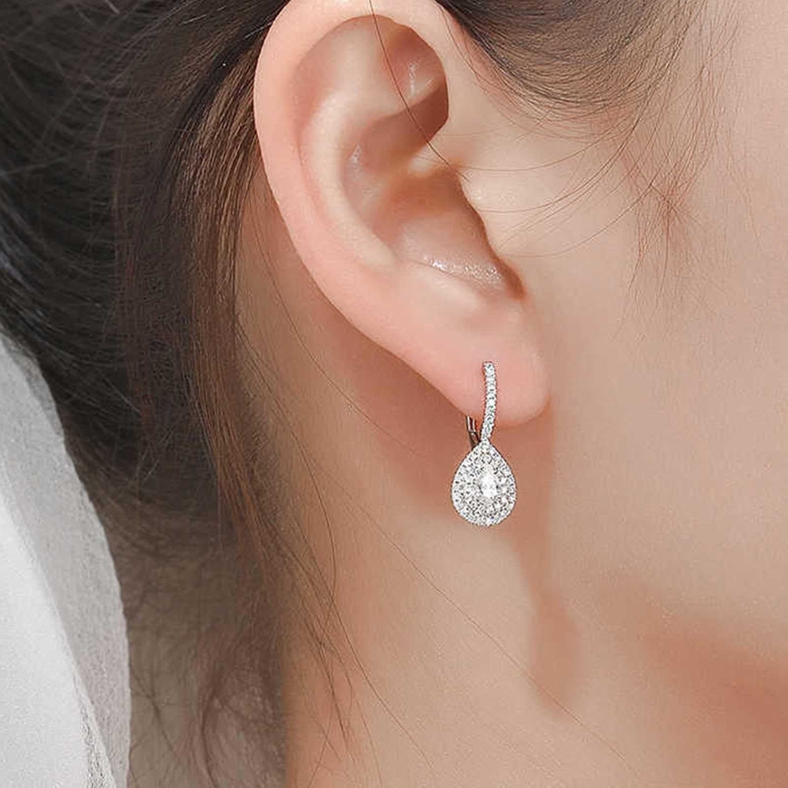 Epinki Prawdziwa biżuteria Creole Hoop 9K/14K/18K białe złoto, łzy damskie kolczyki z laboratorium diamentowe szlif kropli, kolczyki złote Au750/ 585/375,, 14-karatowe białe złoto (585), Laboratorium