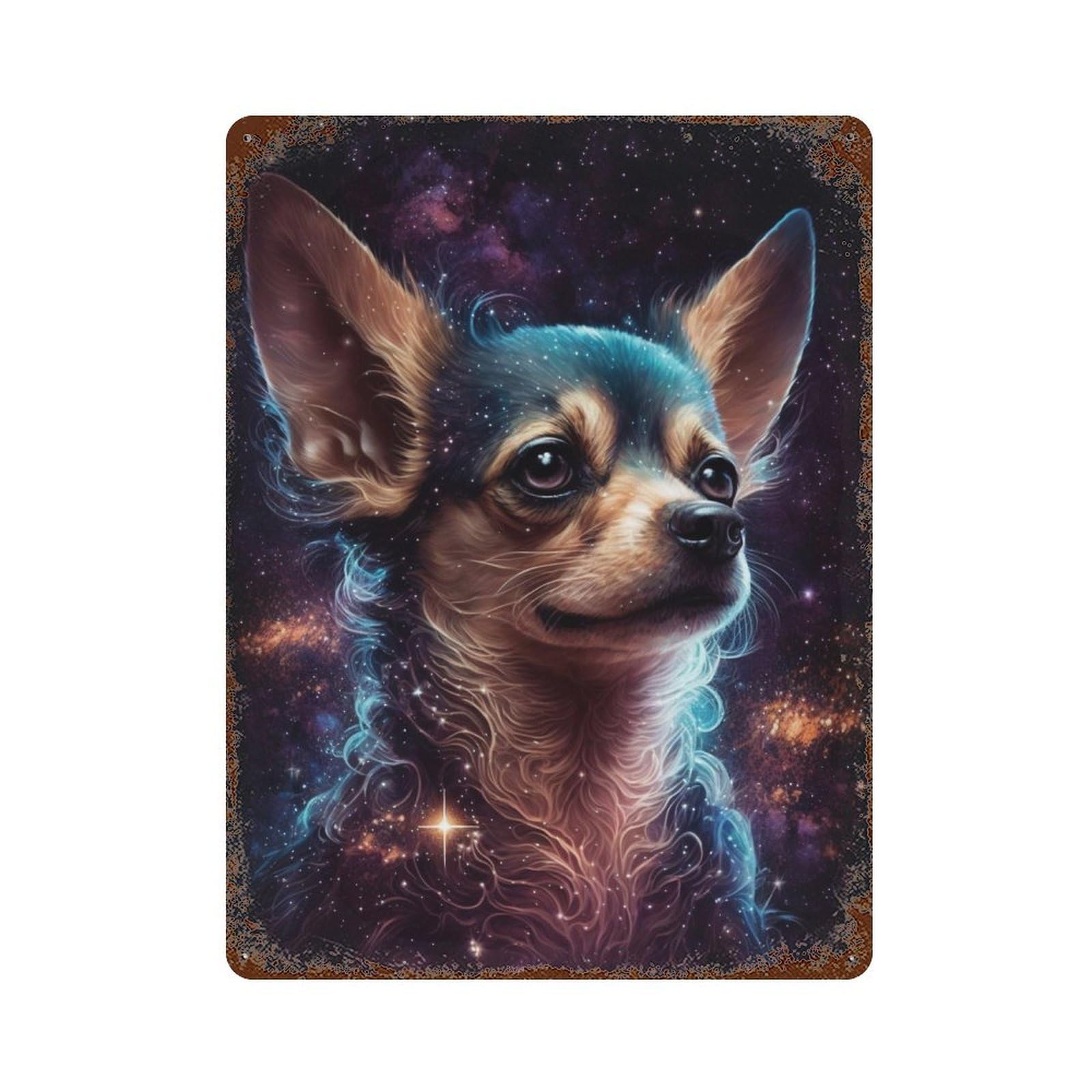 Rust Effect Galactic Chihuahua Portrait -1 Weathered Tin Sign 15.7"x11.8", Farmhouse Wall Decor for Farmhouse, Kitchen And Entryway Decor