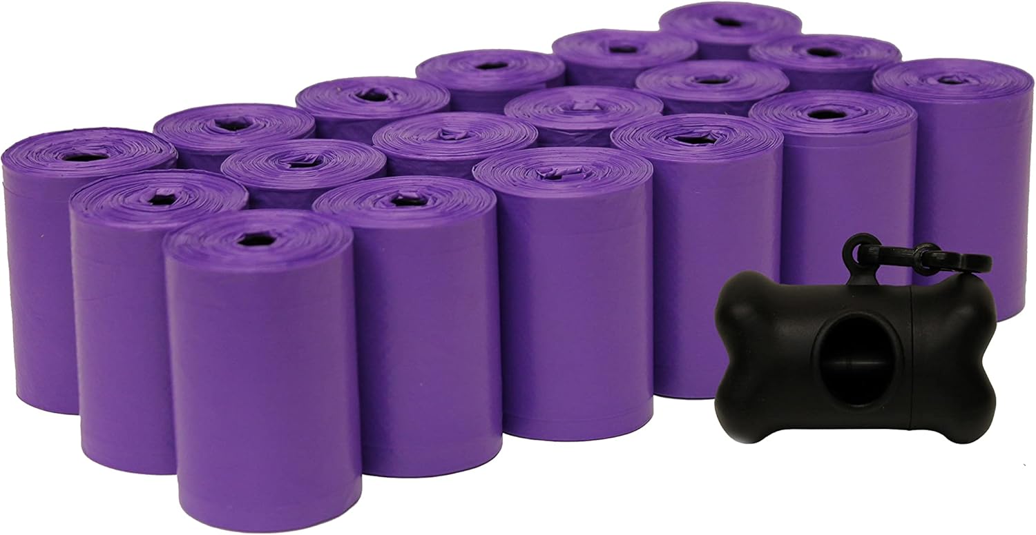 FiveStarPet Extra Large 9 x 15 Made in USA Easy Open Poop Bags Dog Waste Bags,18 Refill Rolls, 270 Bags (Purple)