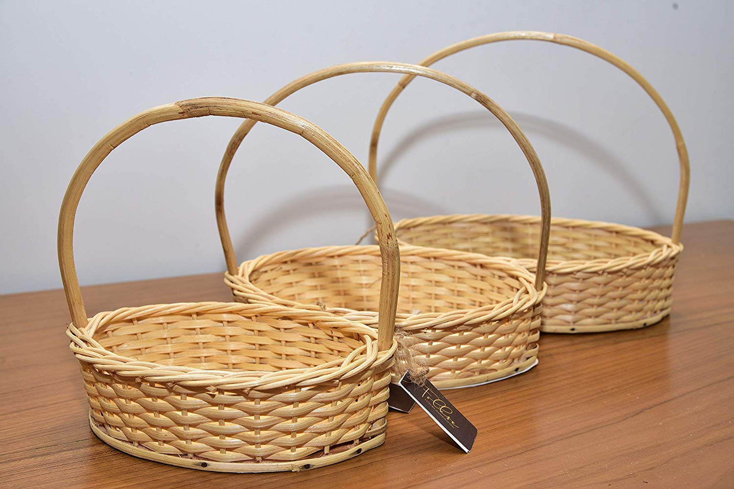 Oval Handle Cane Bamboo Basket for Multipurpose uses for Hamper Chocolate Flower Pooja Cane Basket, Festival Gifts Packing with Handle Set of 3 Baskets. Size 9 inch, 8 inch,7 inch