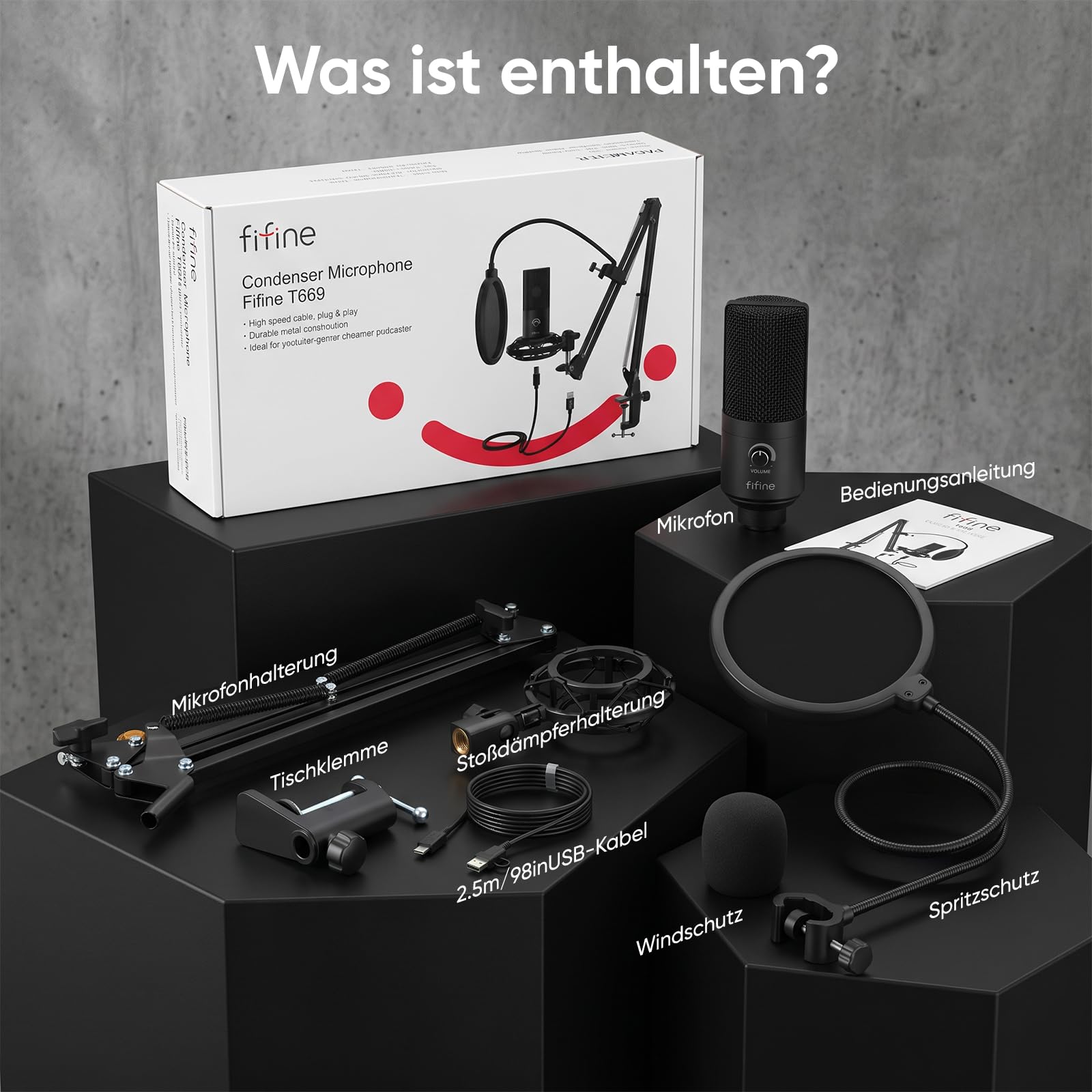 FIFINE Streaming Mikrofon PC mit Arm, USB Mikrofon PS4 PS5, Microphone für Gaming Podcast Studio, Popfilter, Shock Mount