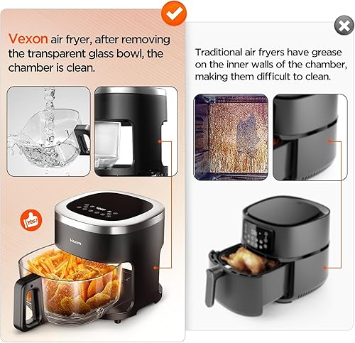 Miniatura 2 de Freidora de Aire de Vidrio, Freidora de Aire de 4.5QT con Olla de Vidrio de Visualización, Freír al Aire, Asar, Recalentar, Deshidratar, Tecnología