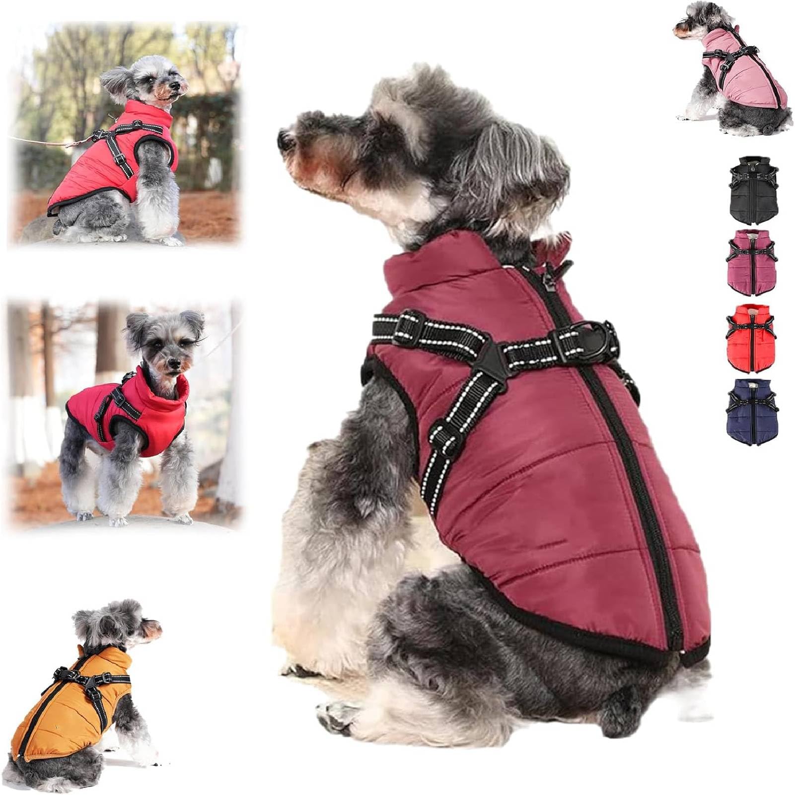 Furrykings 3 in 1 Winter Jacket, Dog Winter Coat, Waterproof Windproof Dog Snow Jacket with Harness and Zipper for Small Medium Large Dogs/Cats (Purple,2XL)