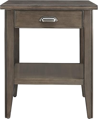 Miniatura 17 de Leick Home 23007 Chisel & Forge - Mesa auxiliar de metal y madera mixta con un cajón, diseño X con estante, gris ahumado y negro mate, 22 x 24 x 24