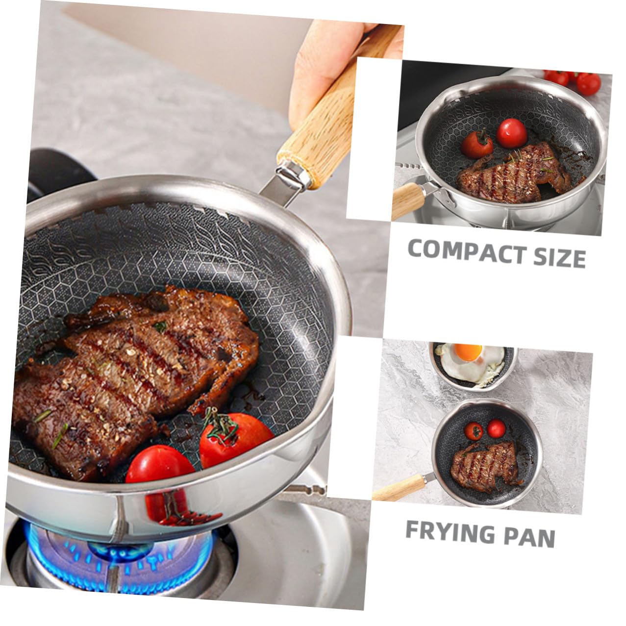 Padella Antiaderente in Acciaio 316 da 16 CM con Fondo Piatto e Manico Antiscivolo Padella per Uova e Bistecche per Cucina Casalinga e Uso Quotidiano