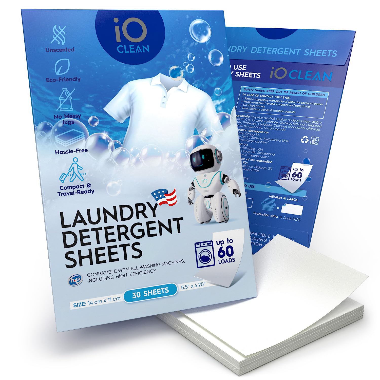 Laundry Detergent Sheets Unscented 30 Count Hypoallergenic Laundry Soap Sheets for Sensitive Skin Travel Friendly Washing Detergent Sheets
