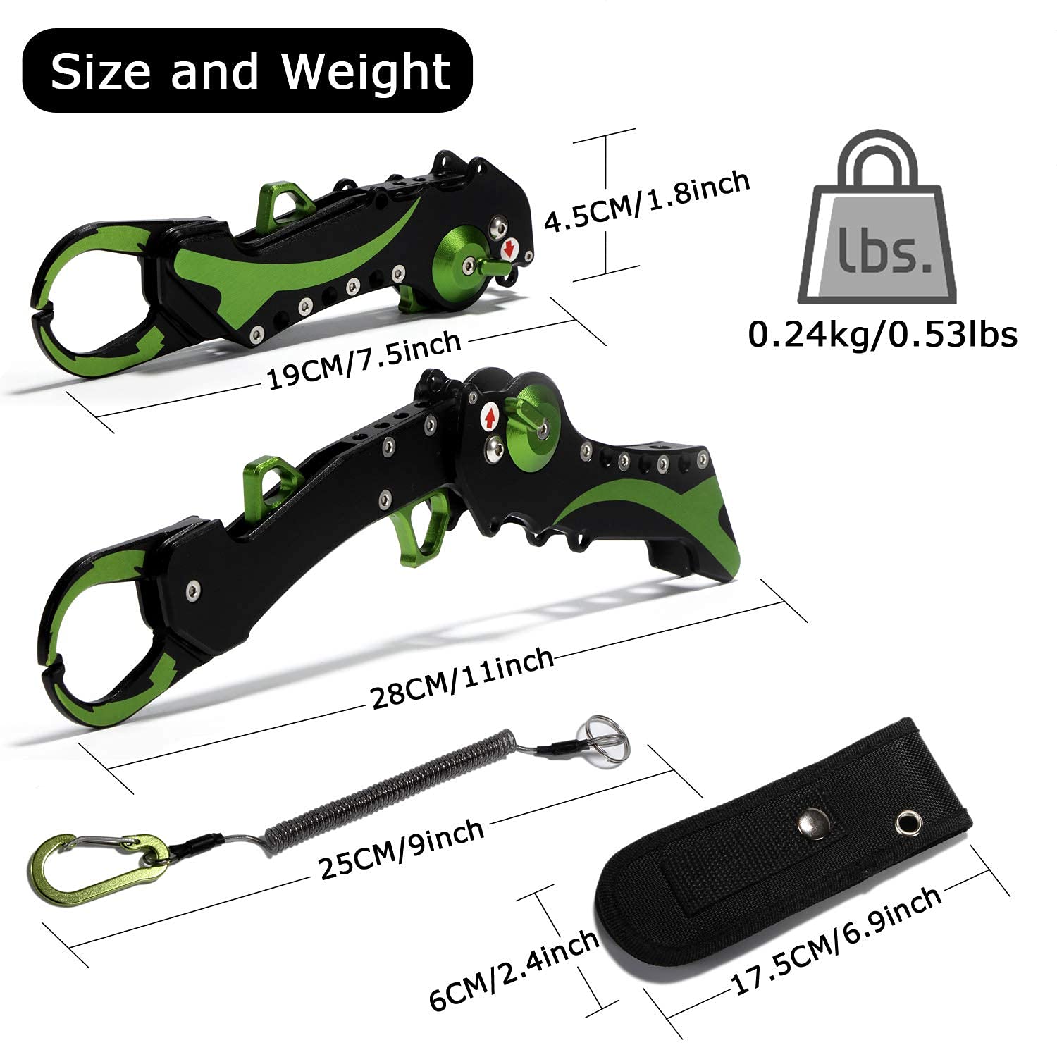 Night Cat Folding Fishing Lip Gripper Grabber Grip with Sheath Foldable Collapsible Fish Holder Control Accessories Portable Lightweight Aluminium Alloy 110lbs Loading Capacity
