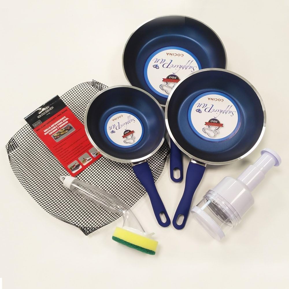 SET of 3 Frying Pans Professional NONE STICK Sapphire + 3 FREE Gift Accessories