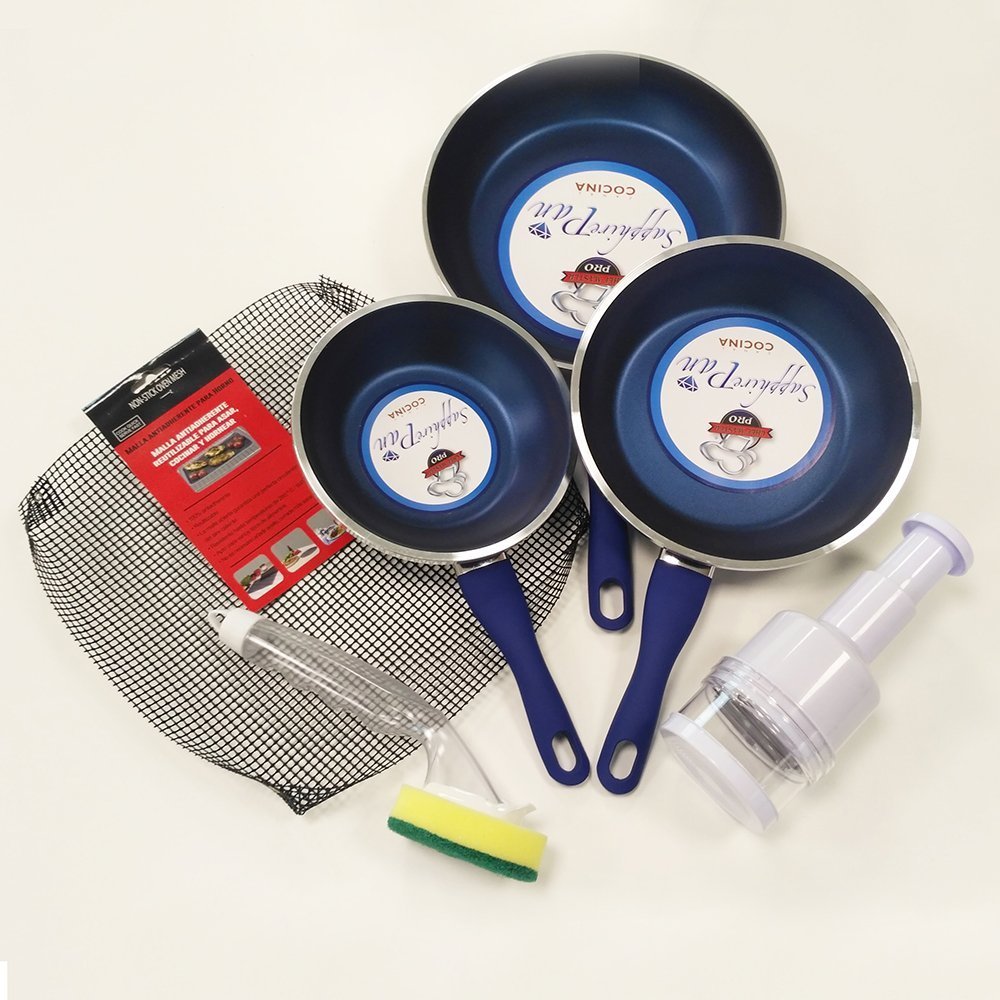 SET of 3 Frying Pans Professional NONE STICK Sapphire + 3 FREE Gift Accessories