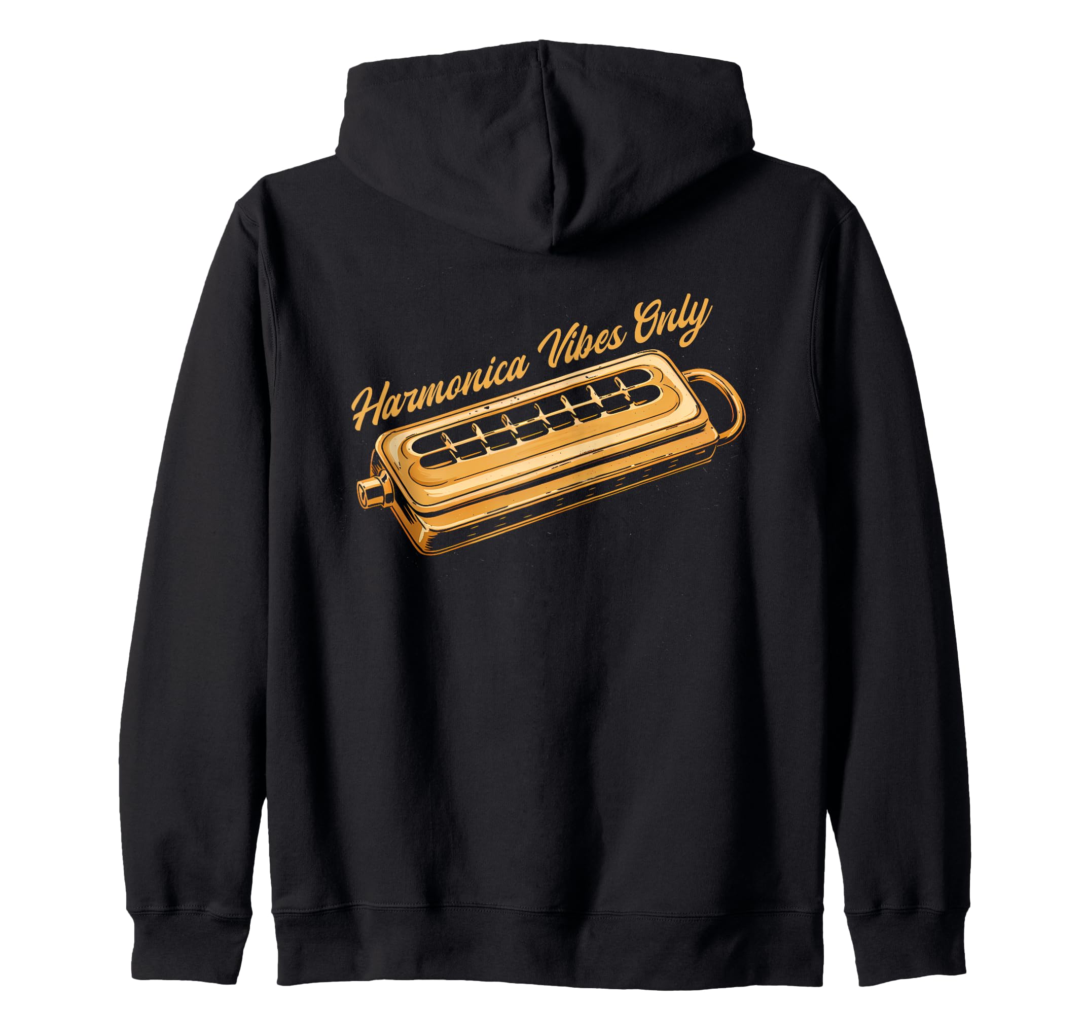 Harmonica Neck Harmonicas For Adults Player Musician Zip Hoodie, Black