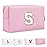 Small Personalized Initial A-Z Patch Makeup Bag,Pink Cute PU Leather Glitter Letter Cosmetic Bag for Teen Girls,Travel Toiletry Bag with Zipper,Preppy Monogrammed Birthday Gift for Daughter Niece S
