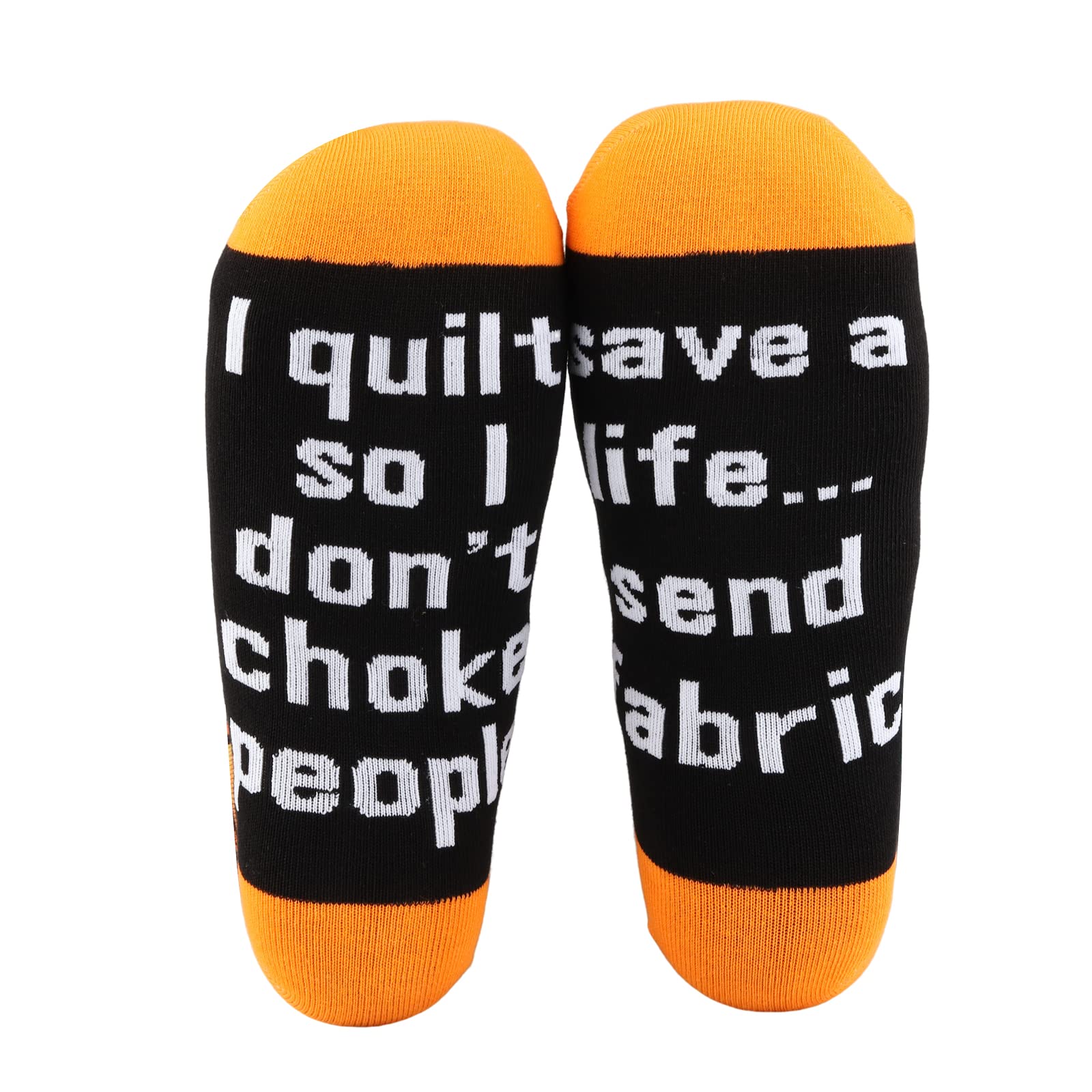MBMSO Sewing Themed Socks Funny Quilting Gift for Sewing Lover 2 Pairs I Quilt So I Don't Choke People Quilter Socks (Quilting Socks)