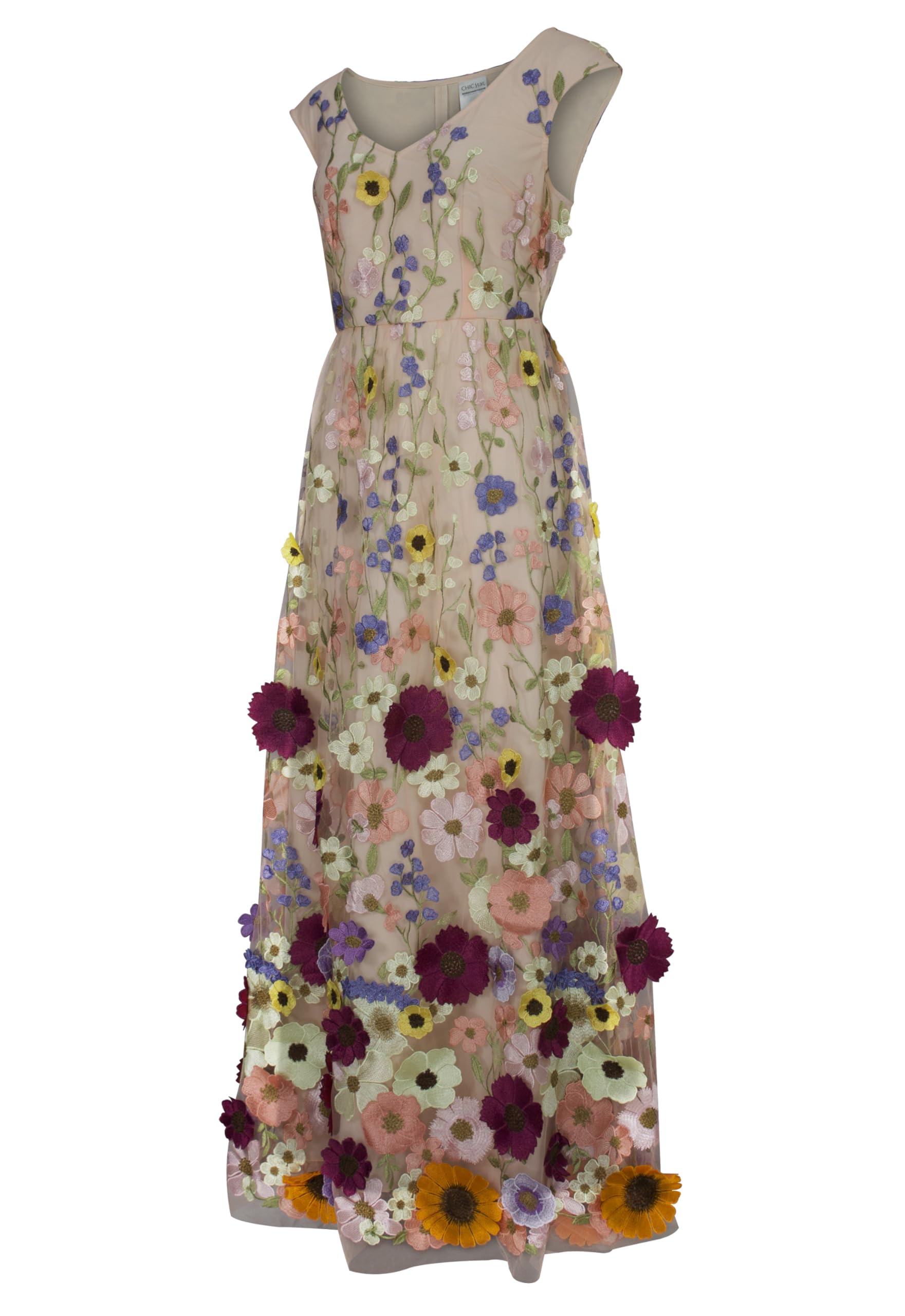 CHIC STAR Abito lungo da donna con applicazioni floreali 3D