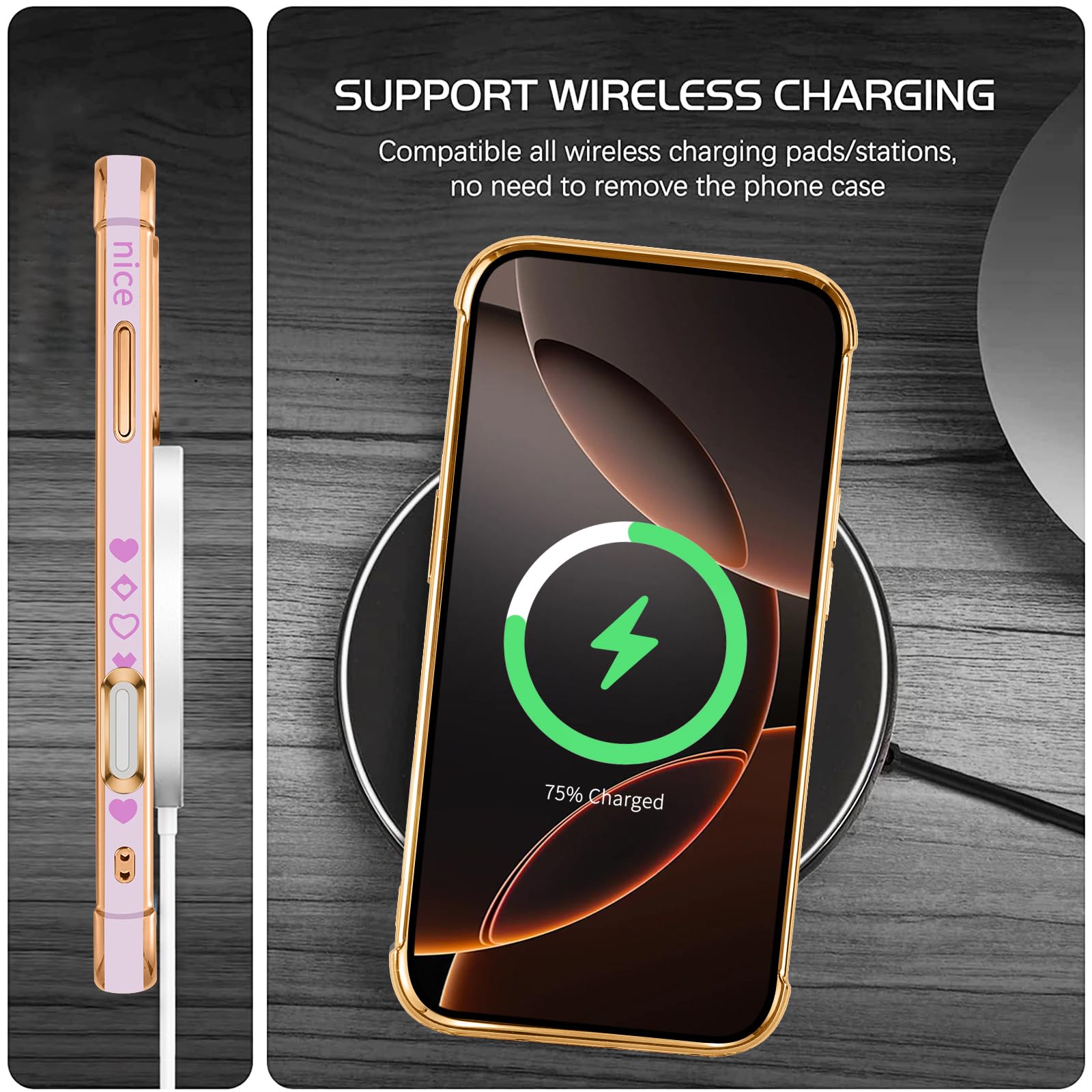 Pnakqil Magnetyczne etui na telefon 17 Pro Con Cordon, kompatybilne z MagSafe, silikonowe etui z motywem serca miłości z regulowaną smyczą, odporne na wstrząsy etui do telefonu 17 Pro 6,3", fioletowy
