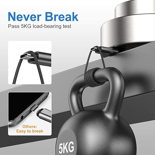 Miniatura 31 de Cable USB tipo C, paquete con 5 unidades, 6 pies, carga rápida, cargador rápido 3A, cable rápido, cable tipo C - A