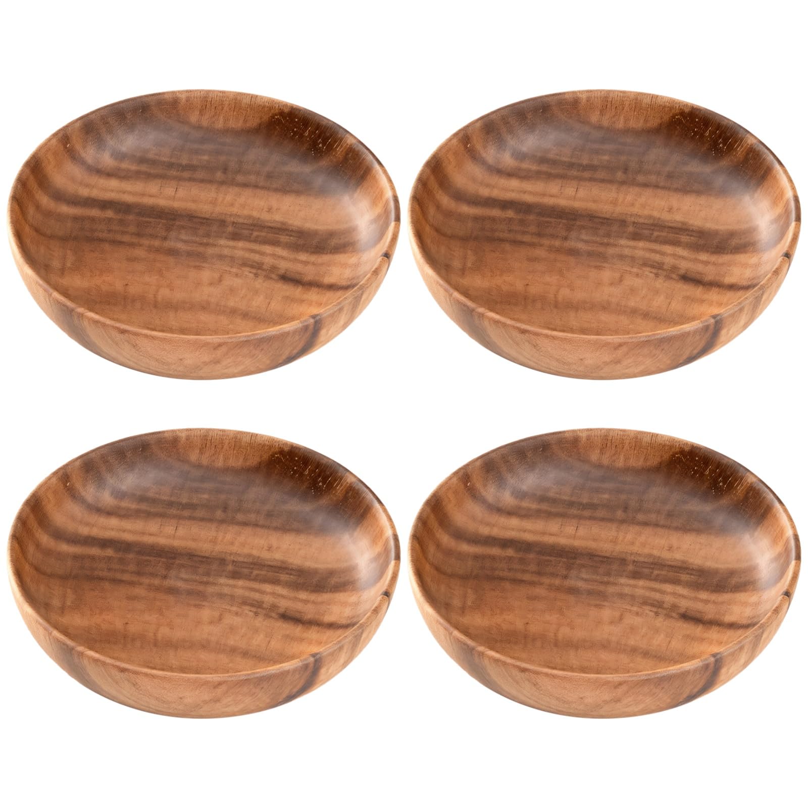4 Stk. große Holz-Salatschalen aus Akazienholz, Suppen- und Pastaschalen, hitzebeständig, für Charcuterie, Obst und Salate, natürliche Maserung, für Küche und Tisch, 16 x 4 cm