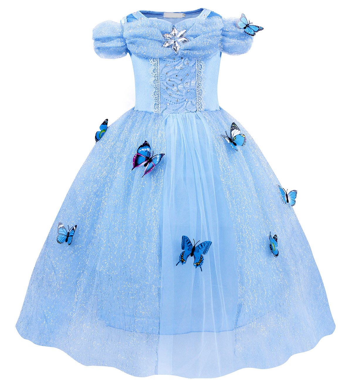 Jurebecia Princess Costumes For Girls Princess Dress Holiday Cosplay Costume Girls Party Dress with Rhinestone Butterflies Birthday Party Dress
