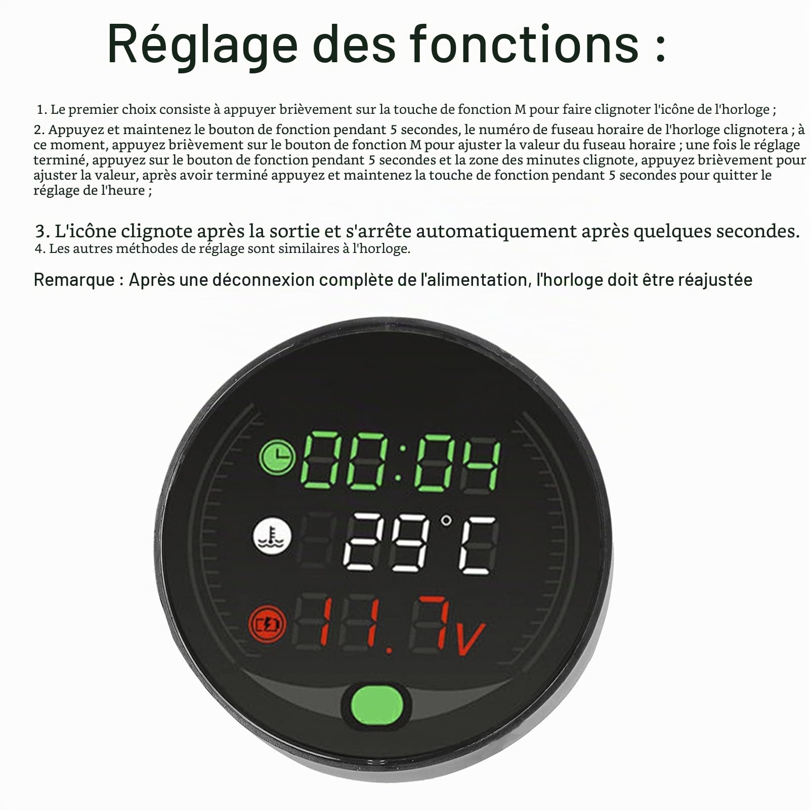 EBTOOLS pour Compteur Temperature Moto Jauge de Température de l'eau Multifonction Jauge de Température de l'eau de Moto 9-24 V Affichage Numérique Universel à LED Compteur de Température de l'eau de